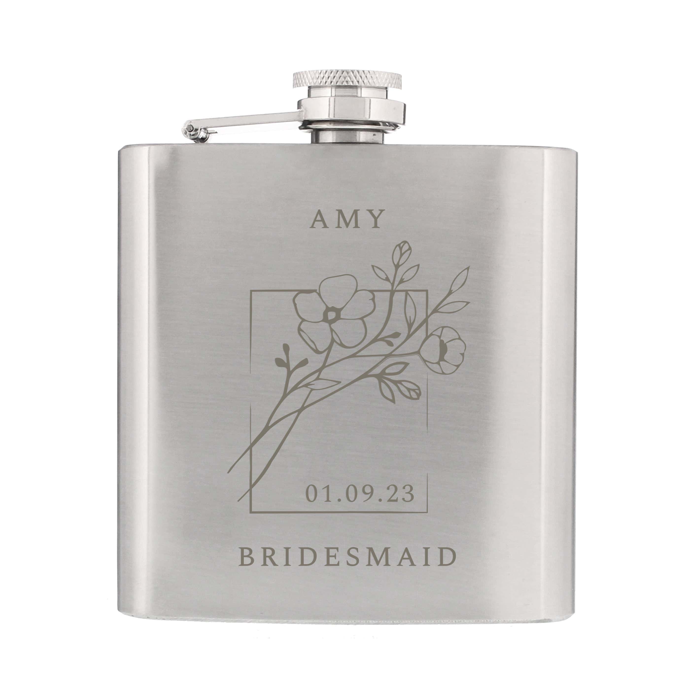 Personalised Monochrome Floral Hip Flask - gift & personalise