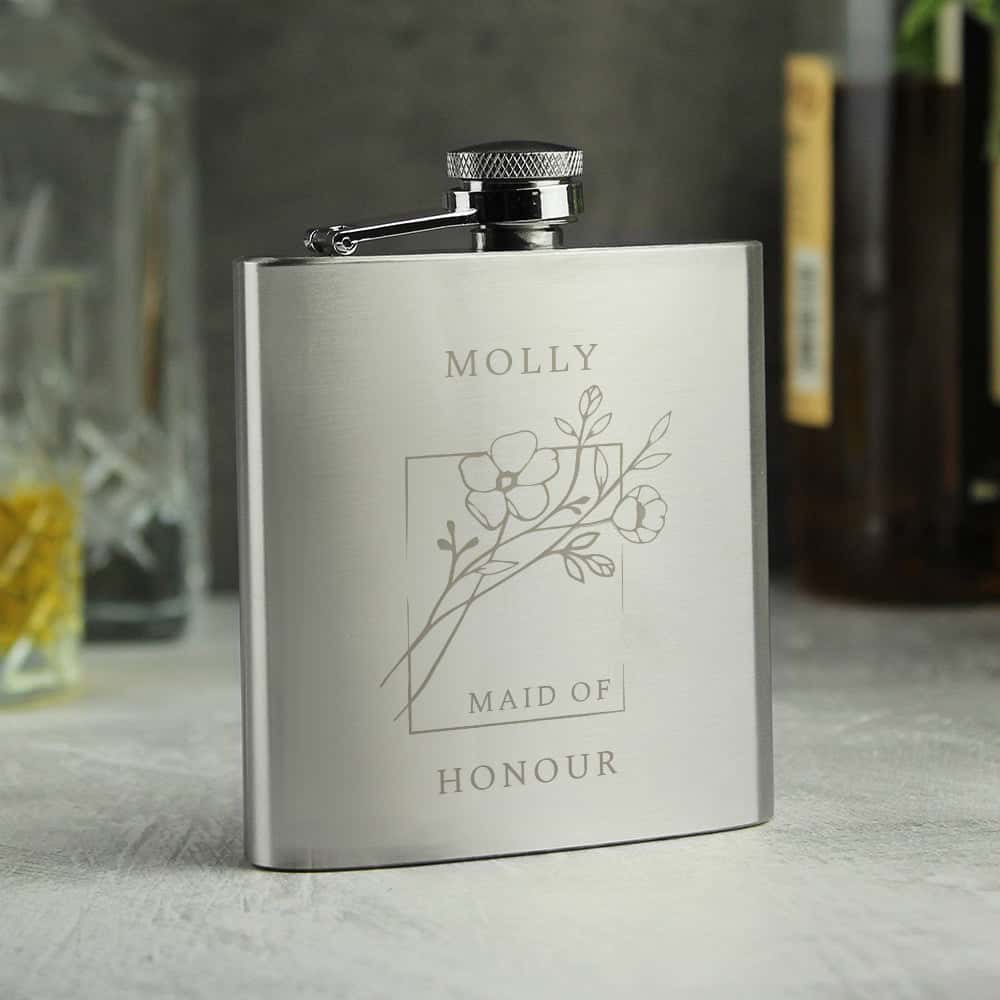 Personalised Monochrome Floral Hip Flask - gift & personalise