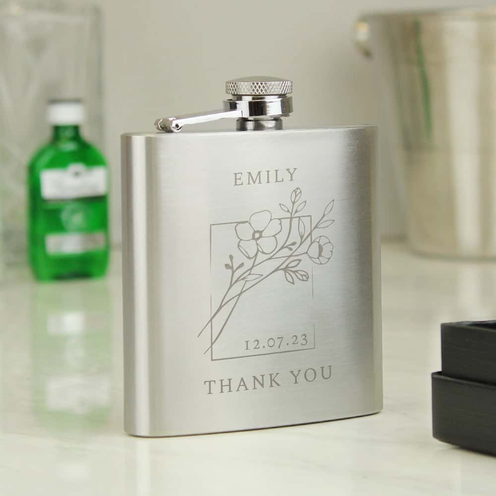 Personalised Monochrome Floral Hip Flask - gift & personalise