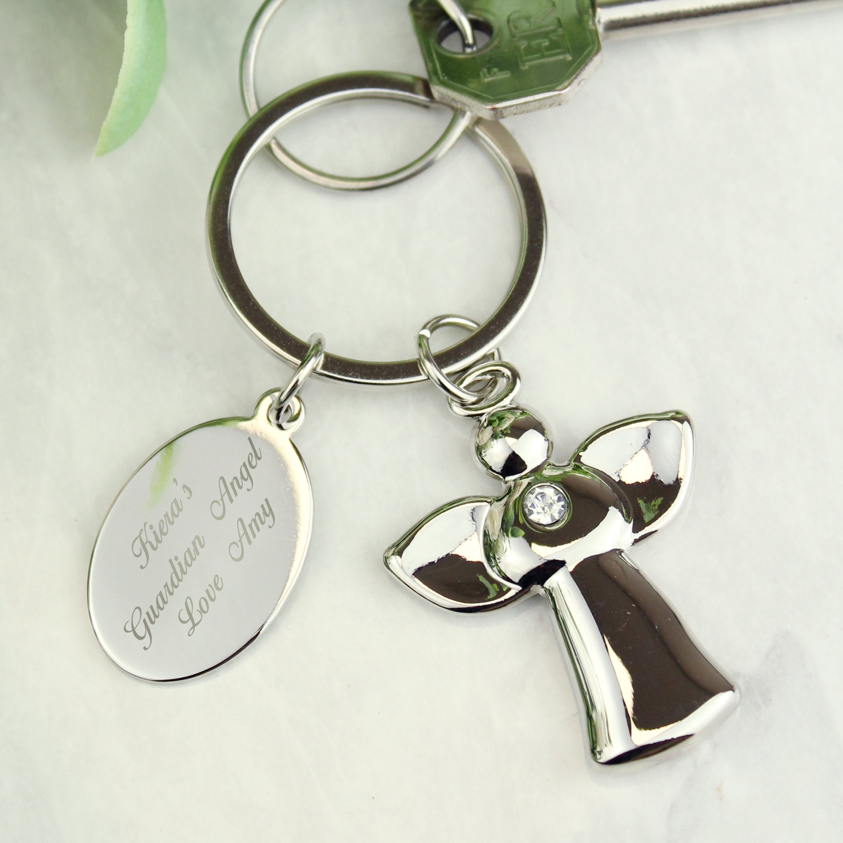 Personalised Silver Plated Angel Keyring - gift & personalise