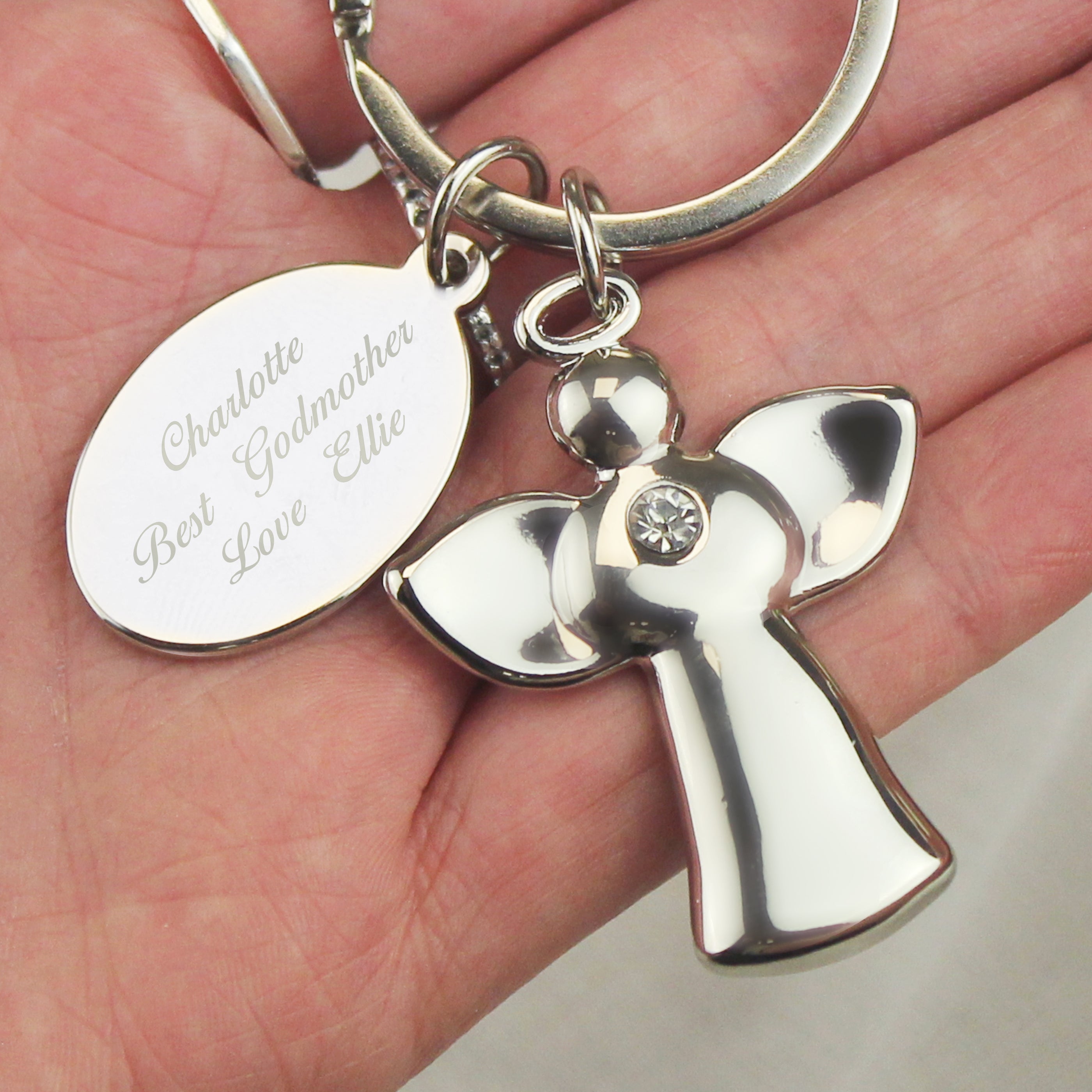 Personalised Silver Plated Angel Keyring - gift & personalise