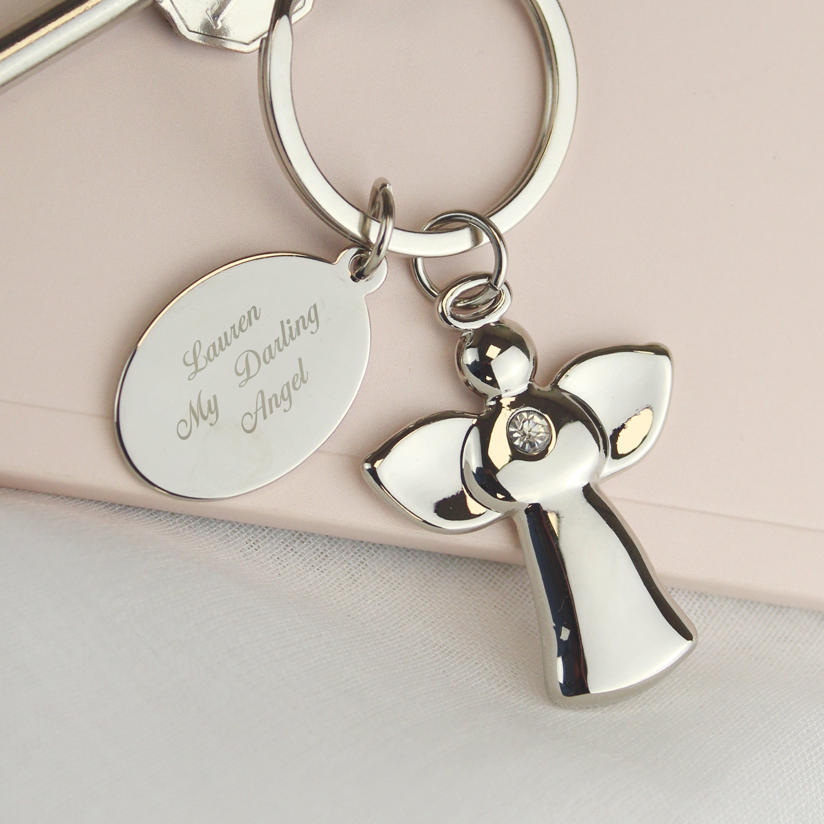 Personalised Silver Plated Angel Keyring - gift & personalise