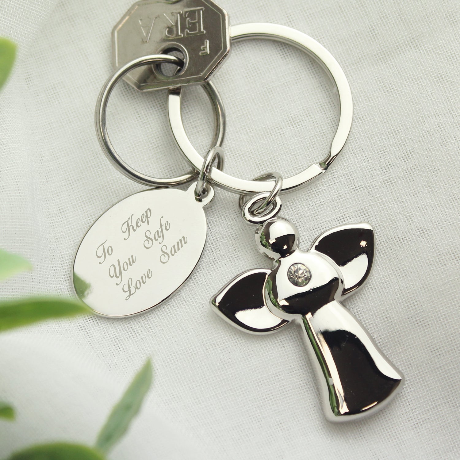 Personalised Silver Plated Angel Keyring - gift & personalise