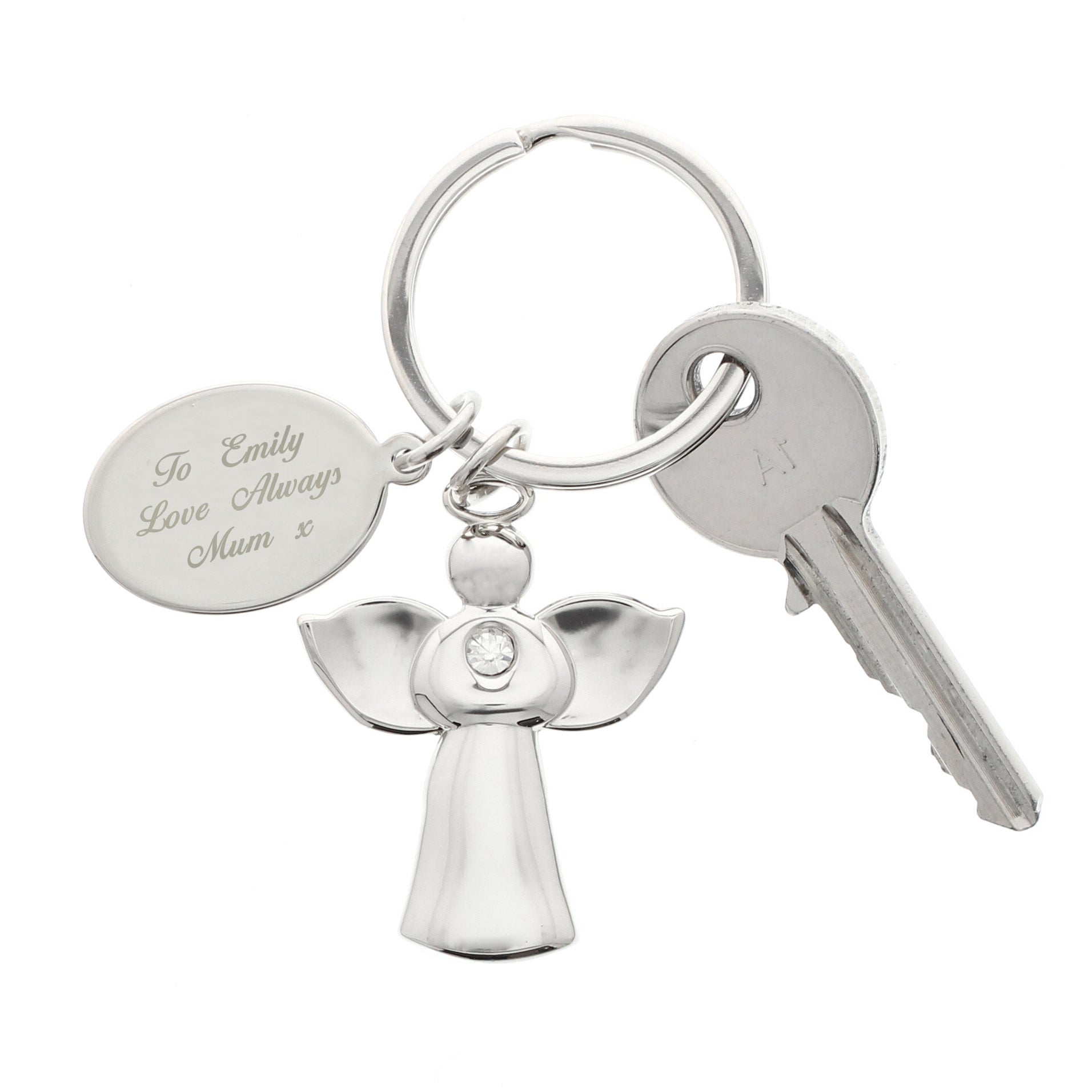 Personalised Silver Plated Angel Keyring - gift & personalise