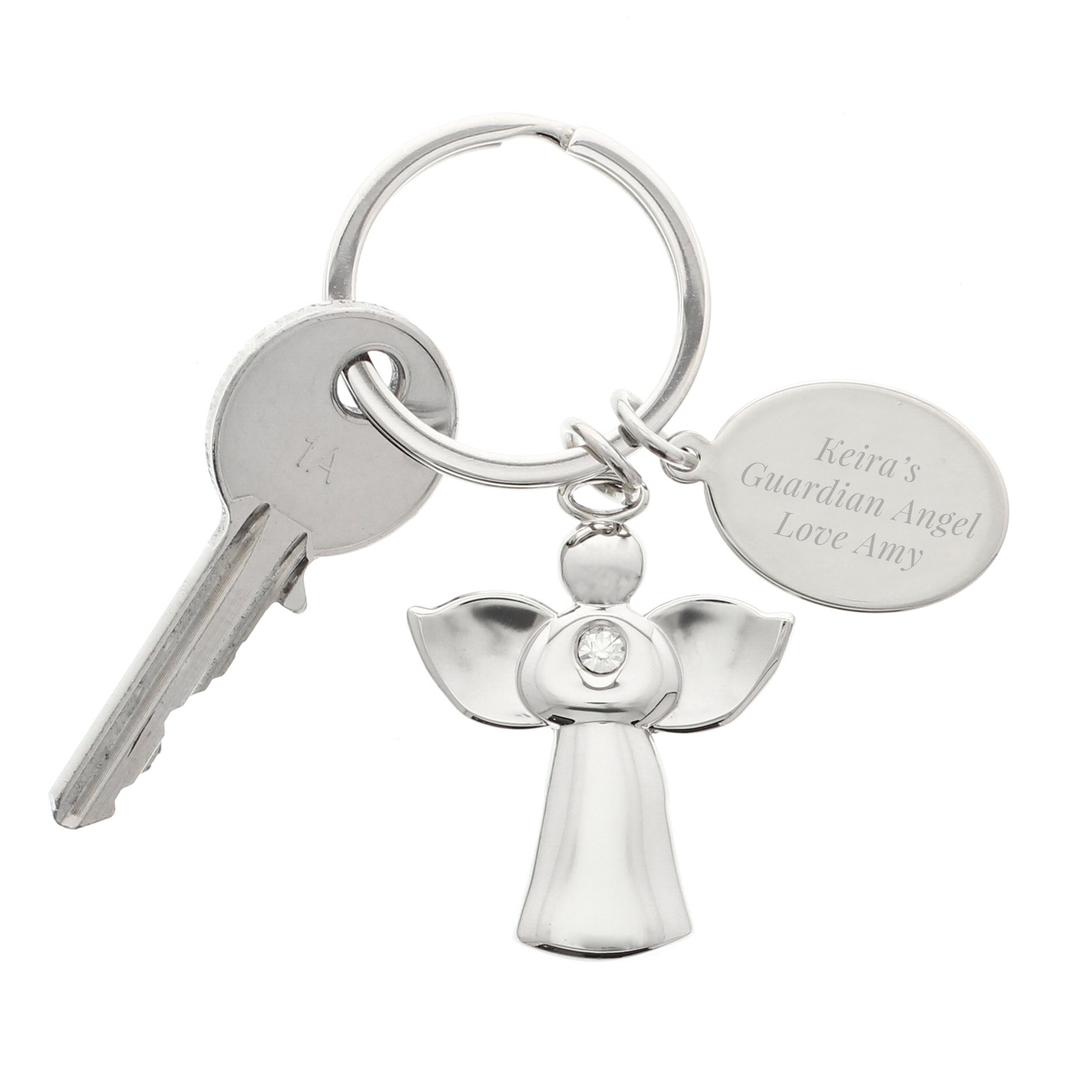 Personalised Silver Plated Angel Keyring - gift & personalise