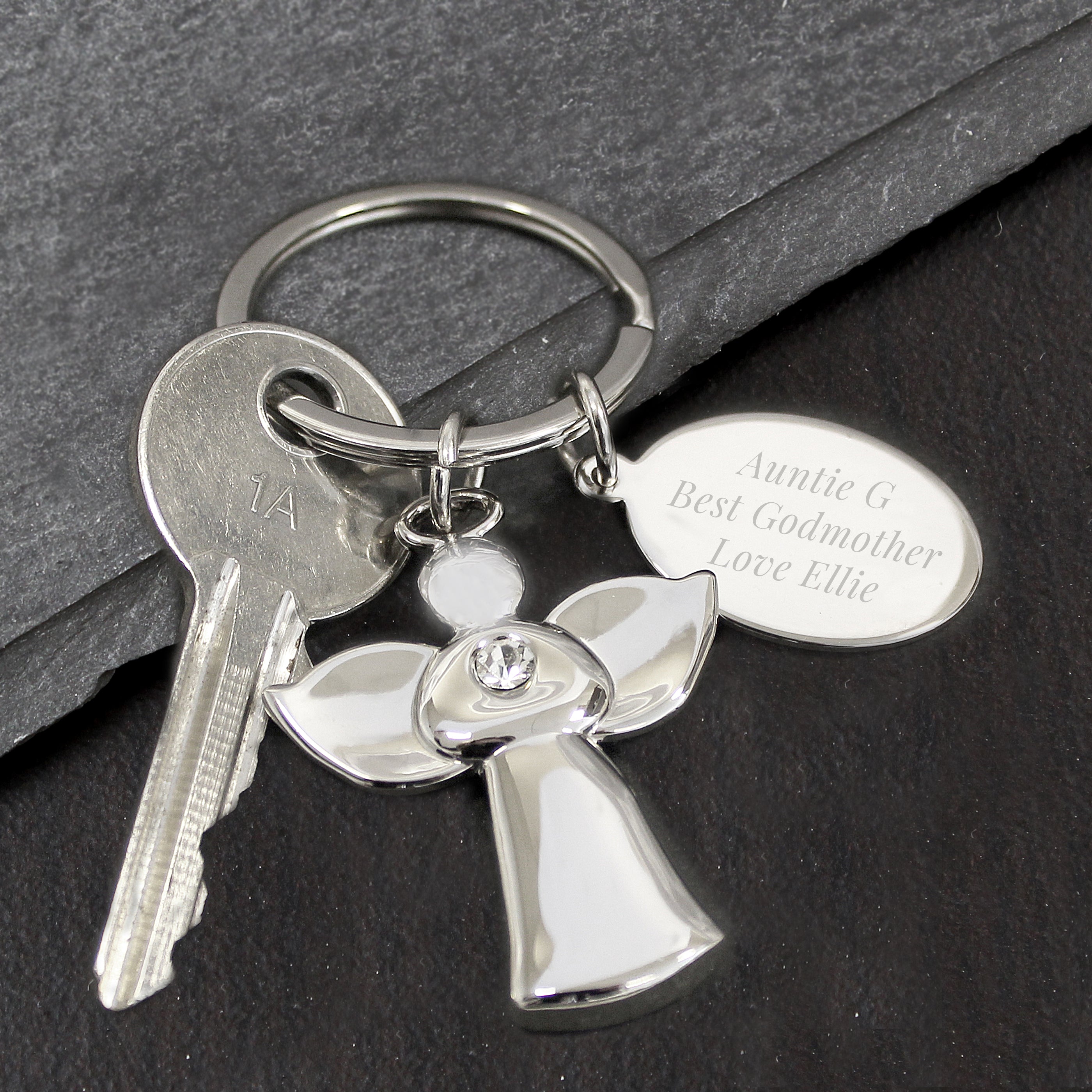 Personalised Silver Plated Angel Keyring - gift & personalise