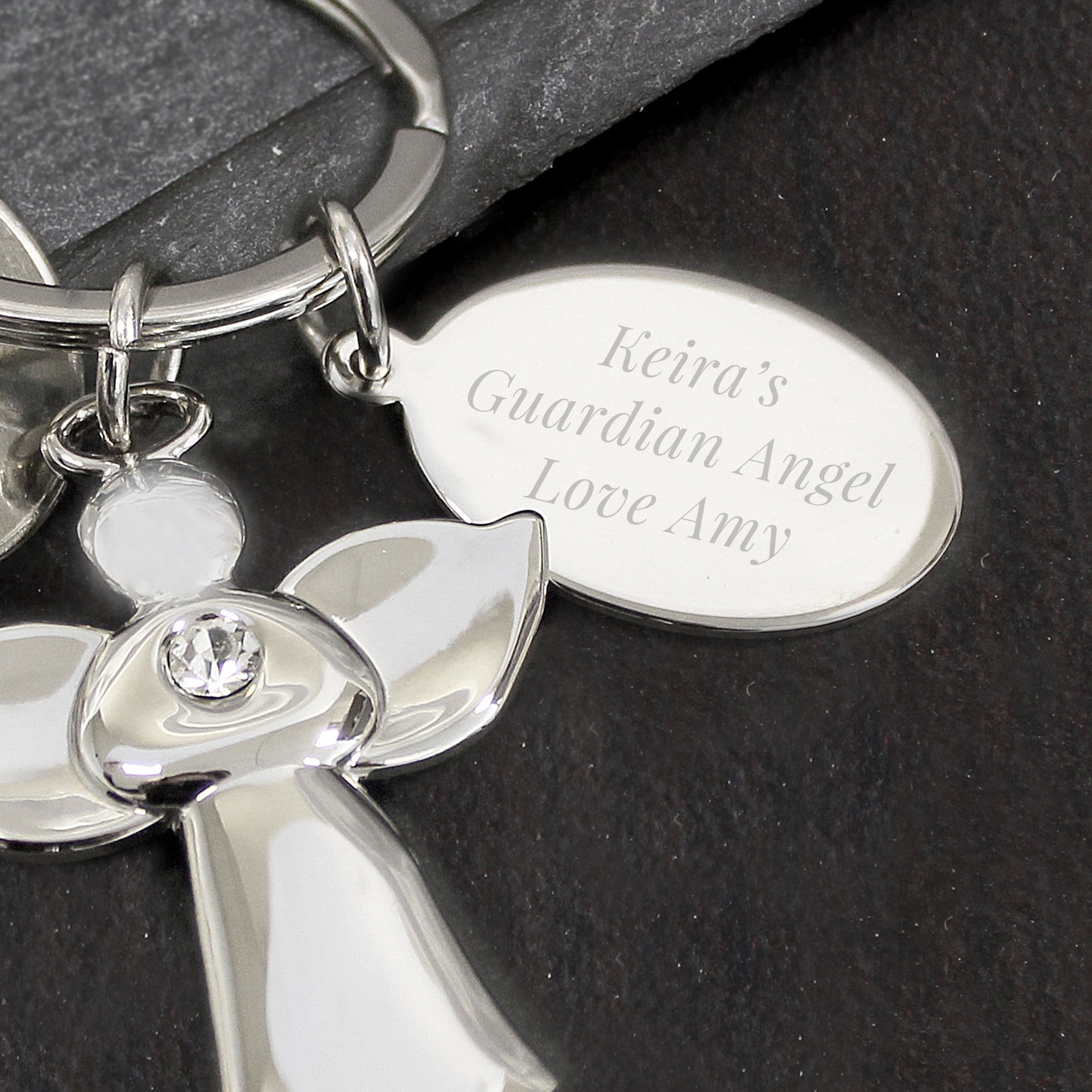 Personalised Silver Plated Angel Keyring - gift & personalise