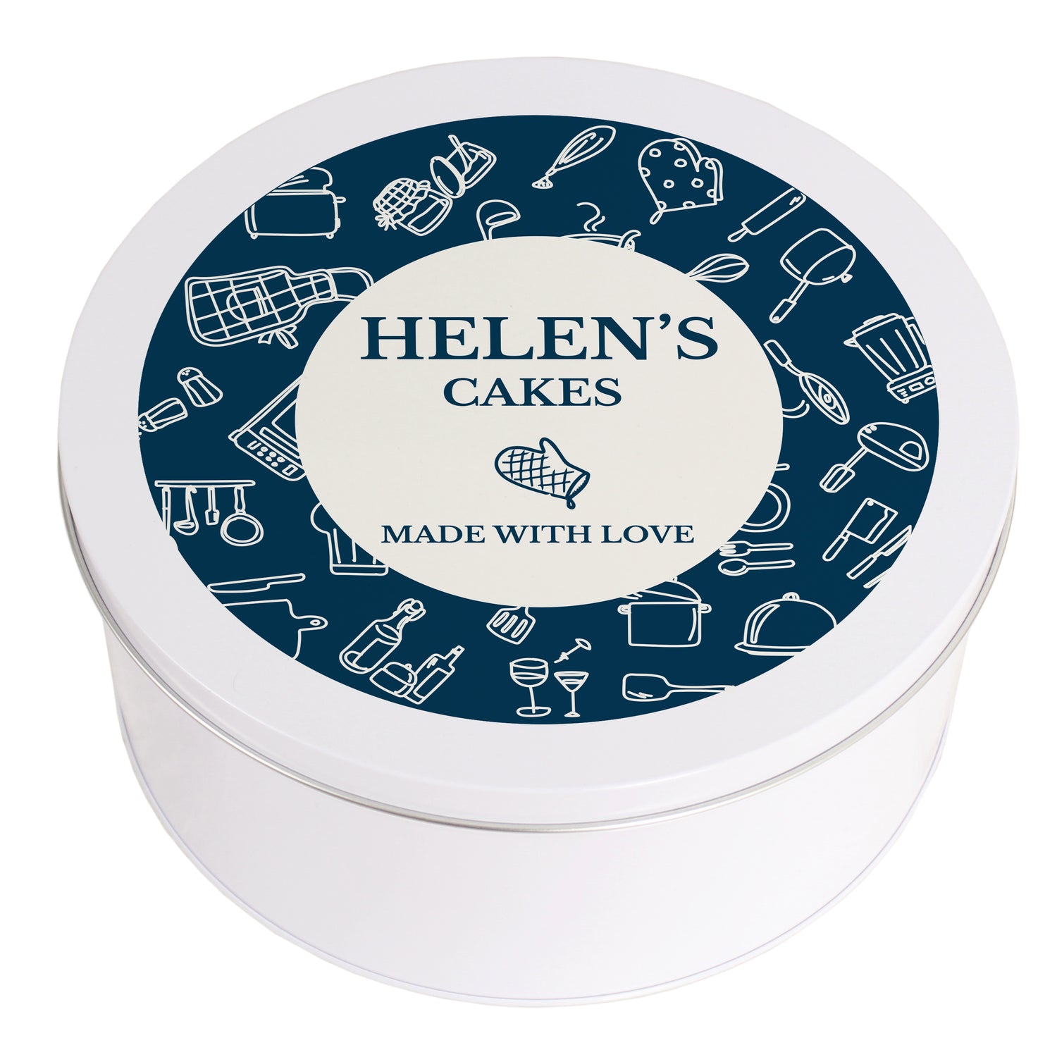 Personalised Navy Kitchen Design Cake Tin - gift & personalise