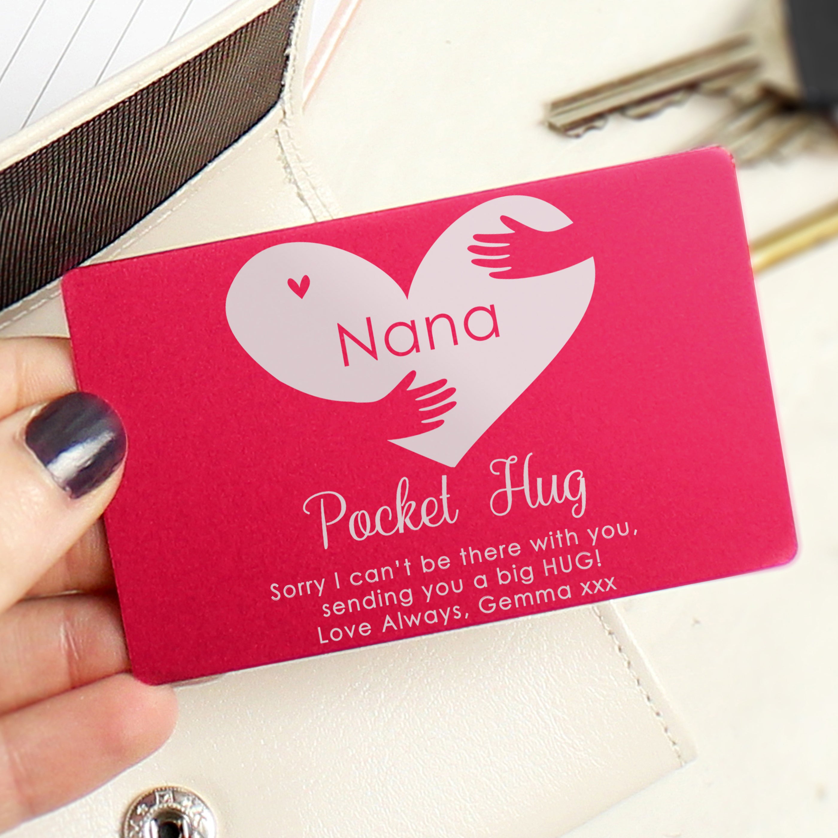 Personalised Pocket Hug Cerise Wallet Card - gift & personalise