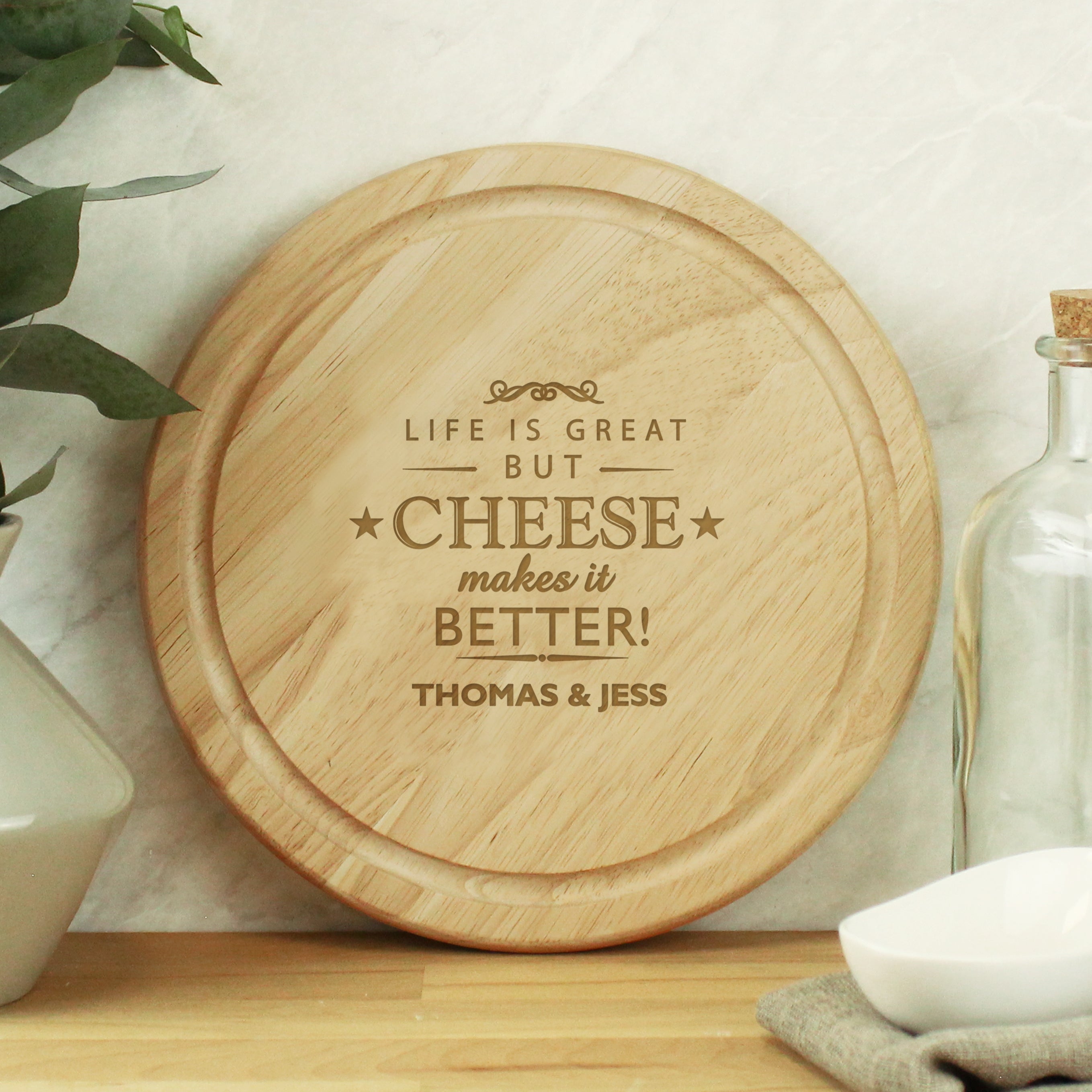 Personalised Cheese Makes Life Better... Wooden Cheese Board - gift & personalise