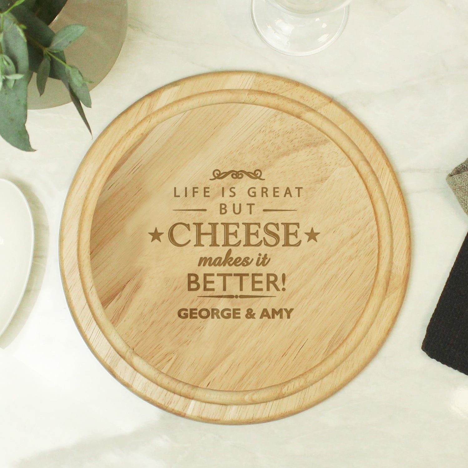 Personalised Cheese Makes Life Better... Wooden Cheese Board - gift & personalise