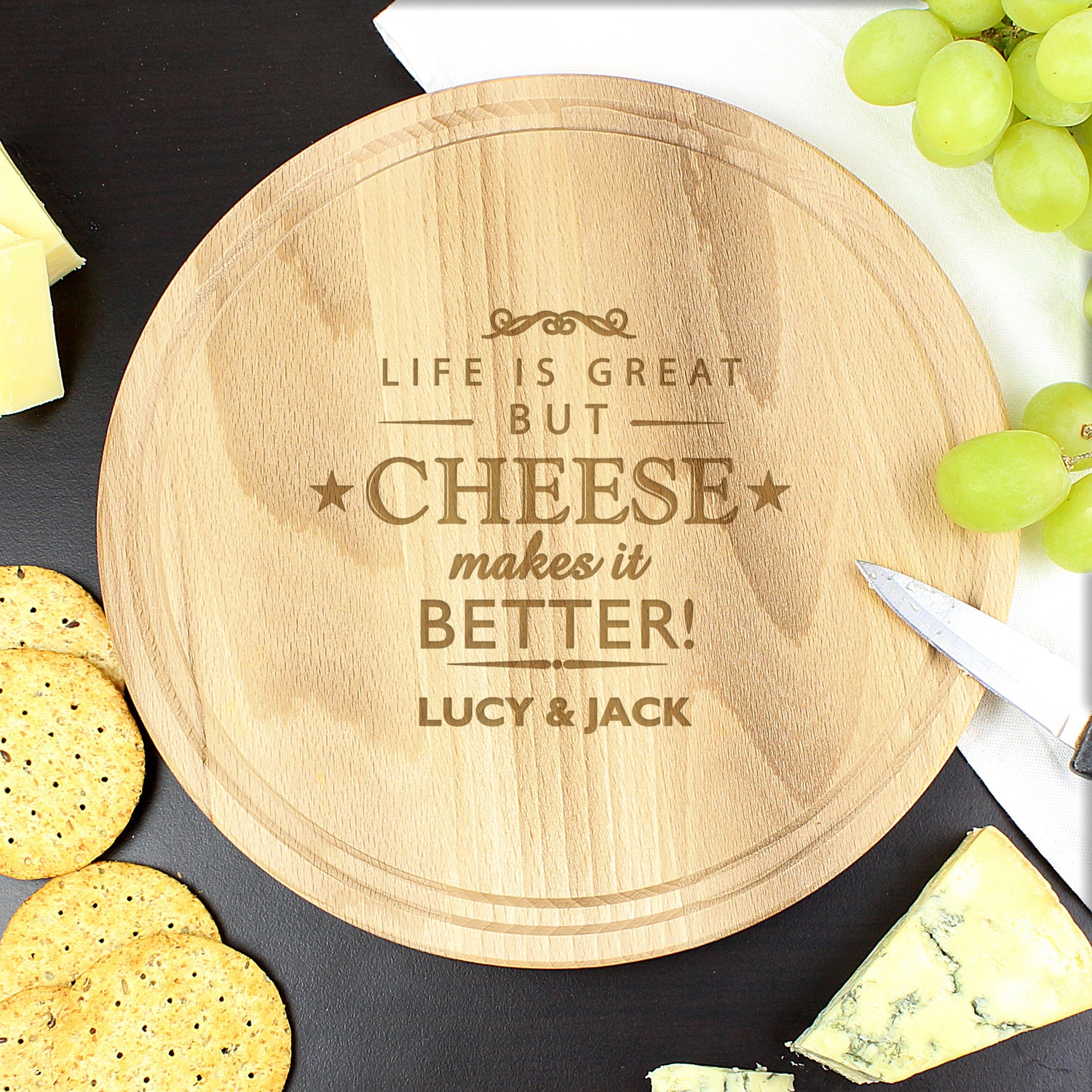 Personalised Cheese Makes Life Better... Wooden Cheese Board - gift & personalise