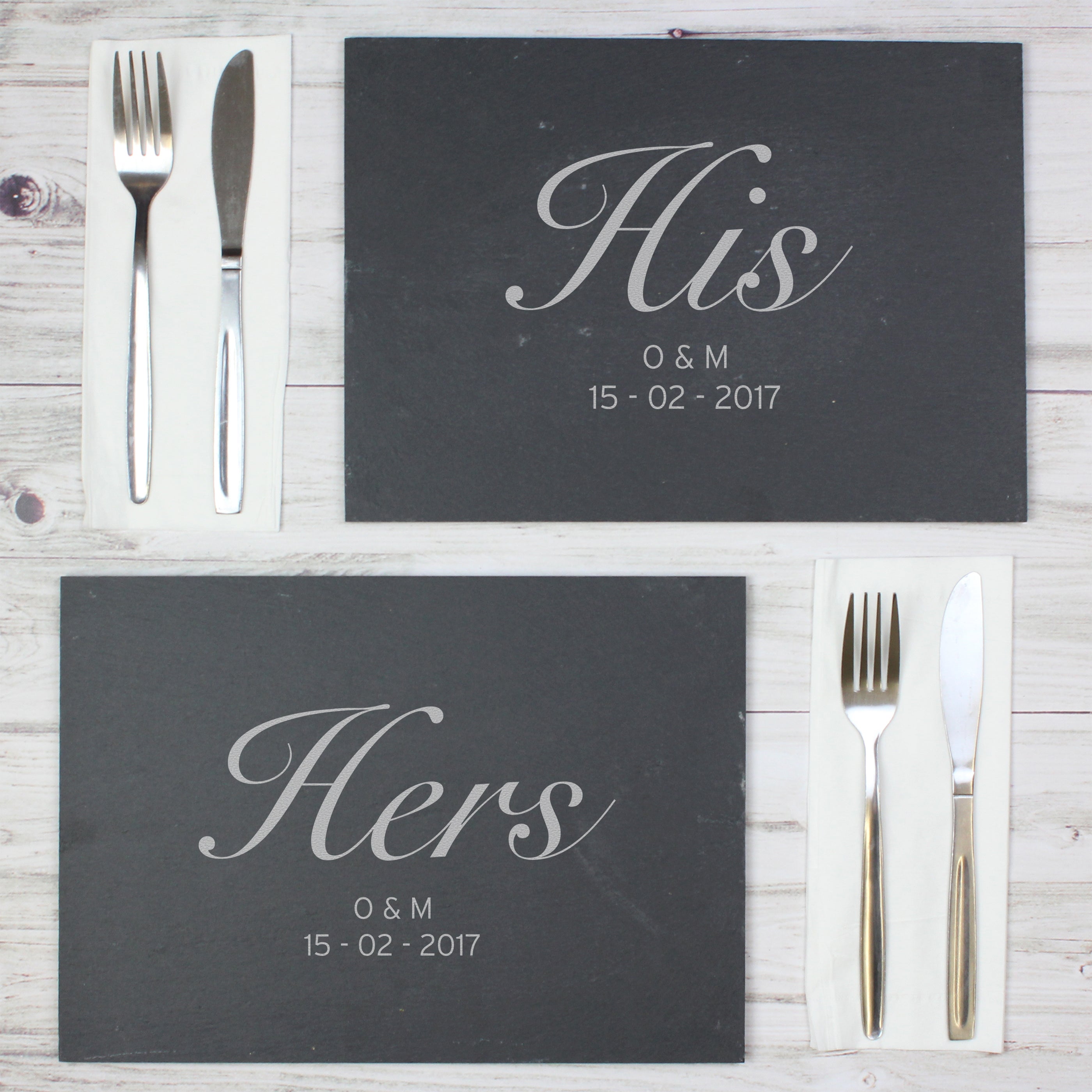 Personalised His and Hers Slate Placemat Set - gift & personalise