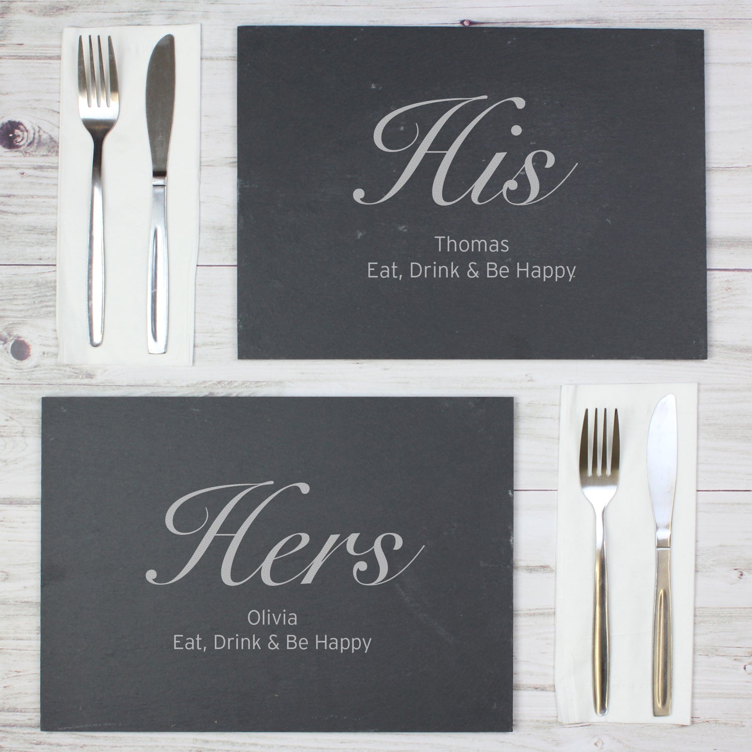 Personalised His and Hers Slate Placemat Set - gift & personalise