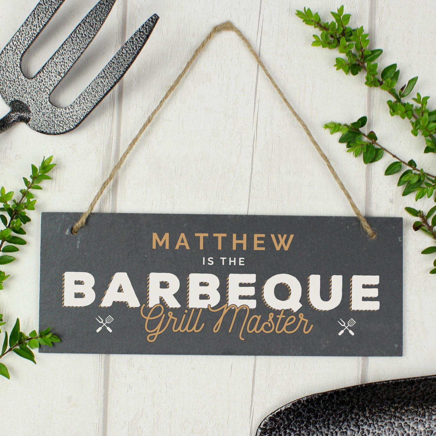 Personalised ""Barbeque Grill Master"" Printed Hanging Slate Plaque - gift & personalise