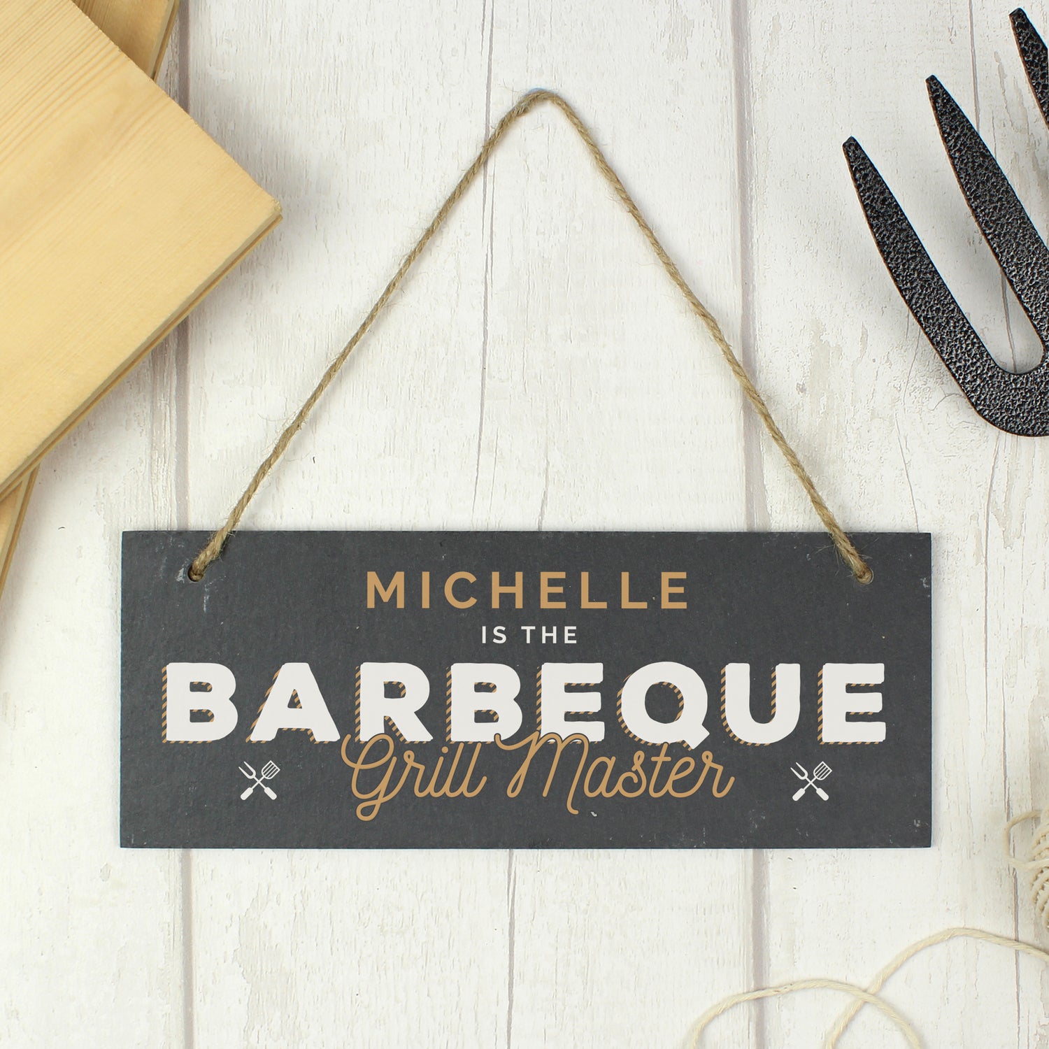 Personalised ""Barbeque Grill Master"" Printed Hanging Slate Plaque - gift & personalise