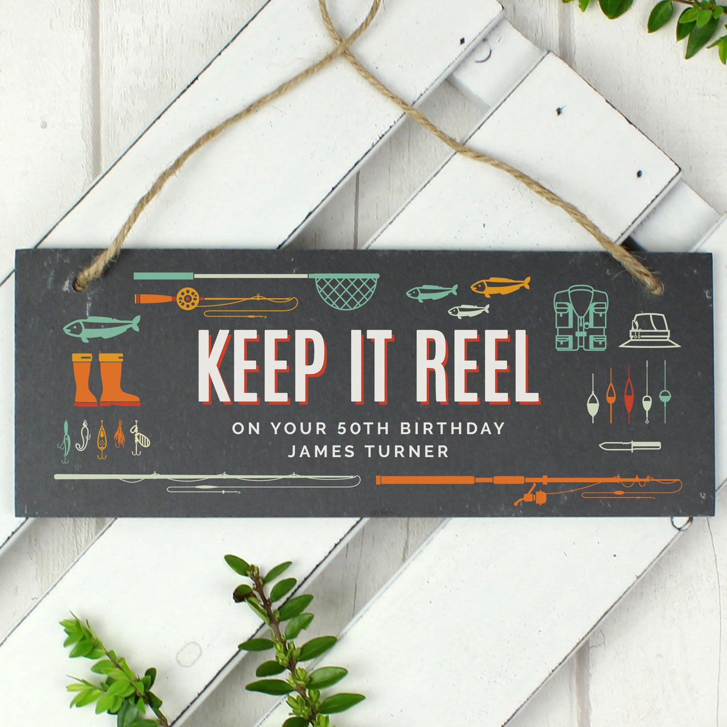 Personalised ""Keep It Reel"" Printed Hanging Slate Plaque - gift & personalise