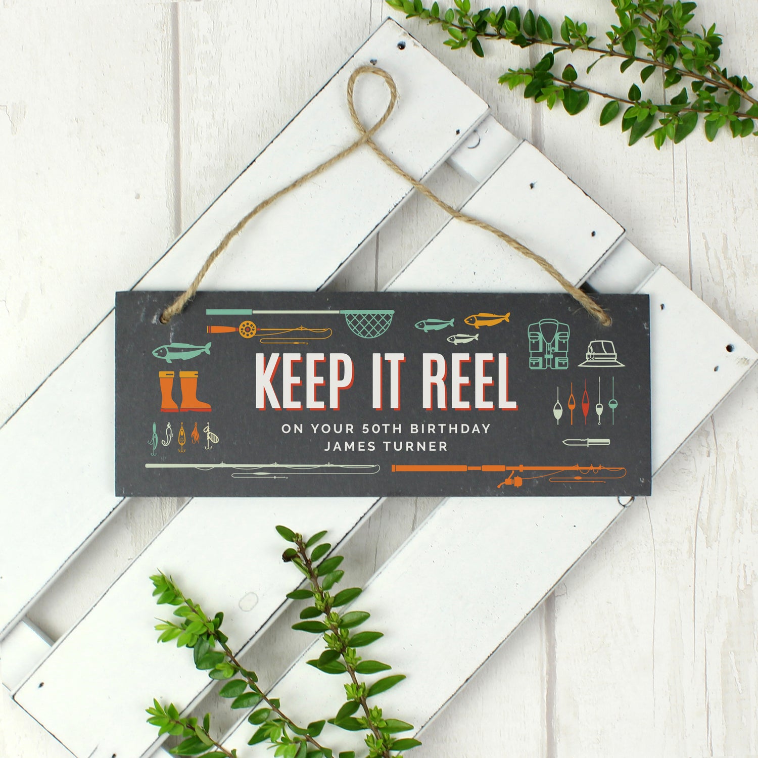 Personalised ""Keep It Reel"" Printed Hanging Slate Plaque - gift & personalise