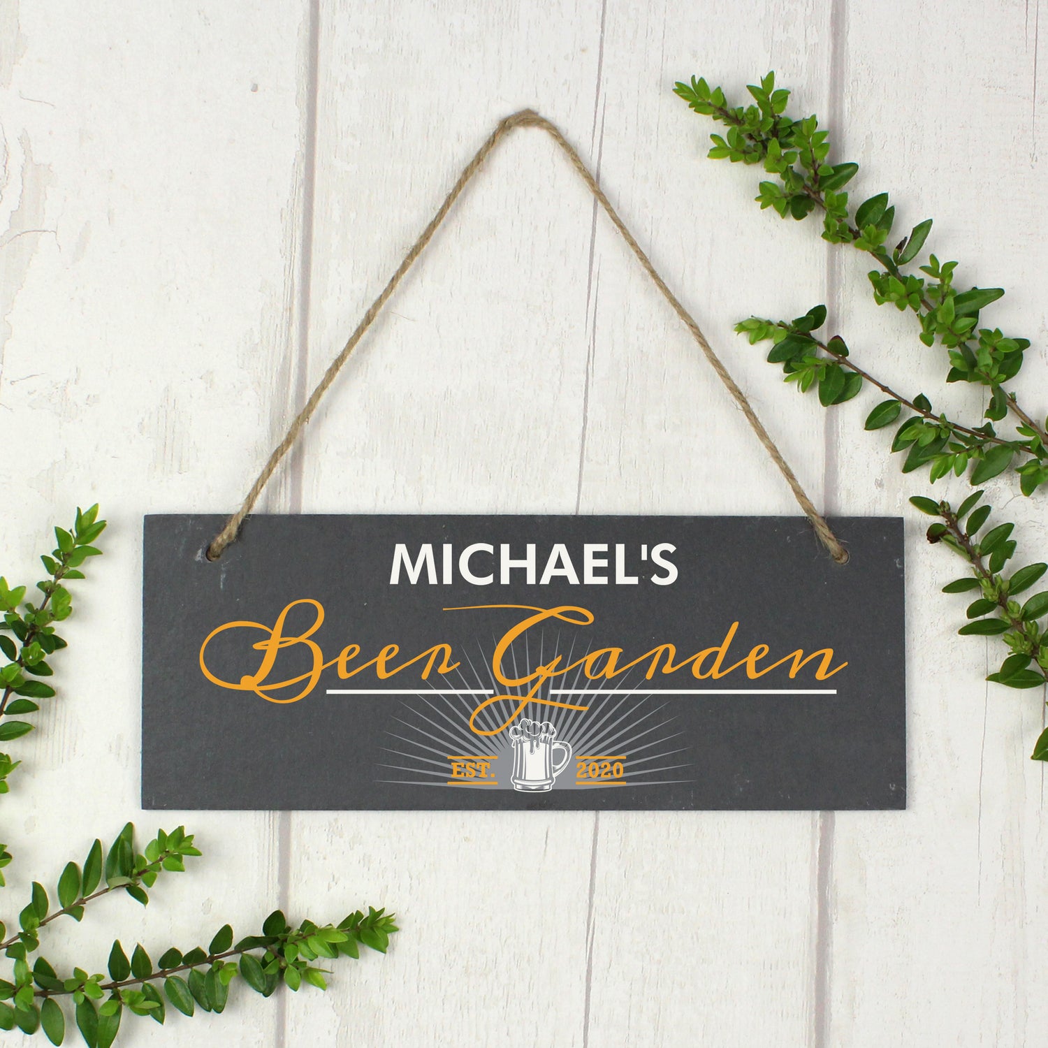 Personalised ""Beer Garden"" Printed Hanging Slate Plaque - gift & personalise