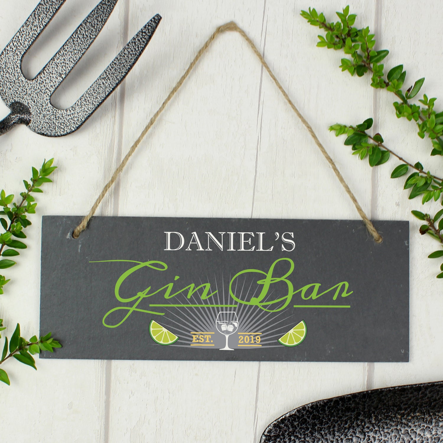 Personalised ""Gin Bar"" Printed Hanging Slate Plaque - gift & personalise