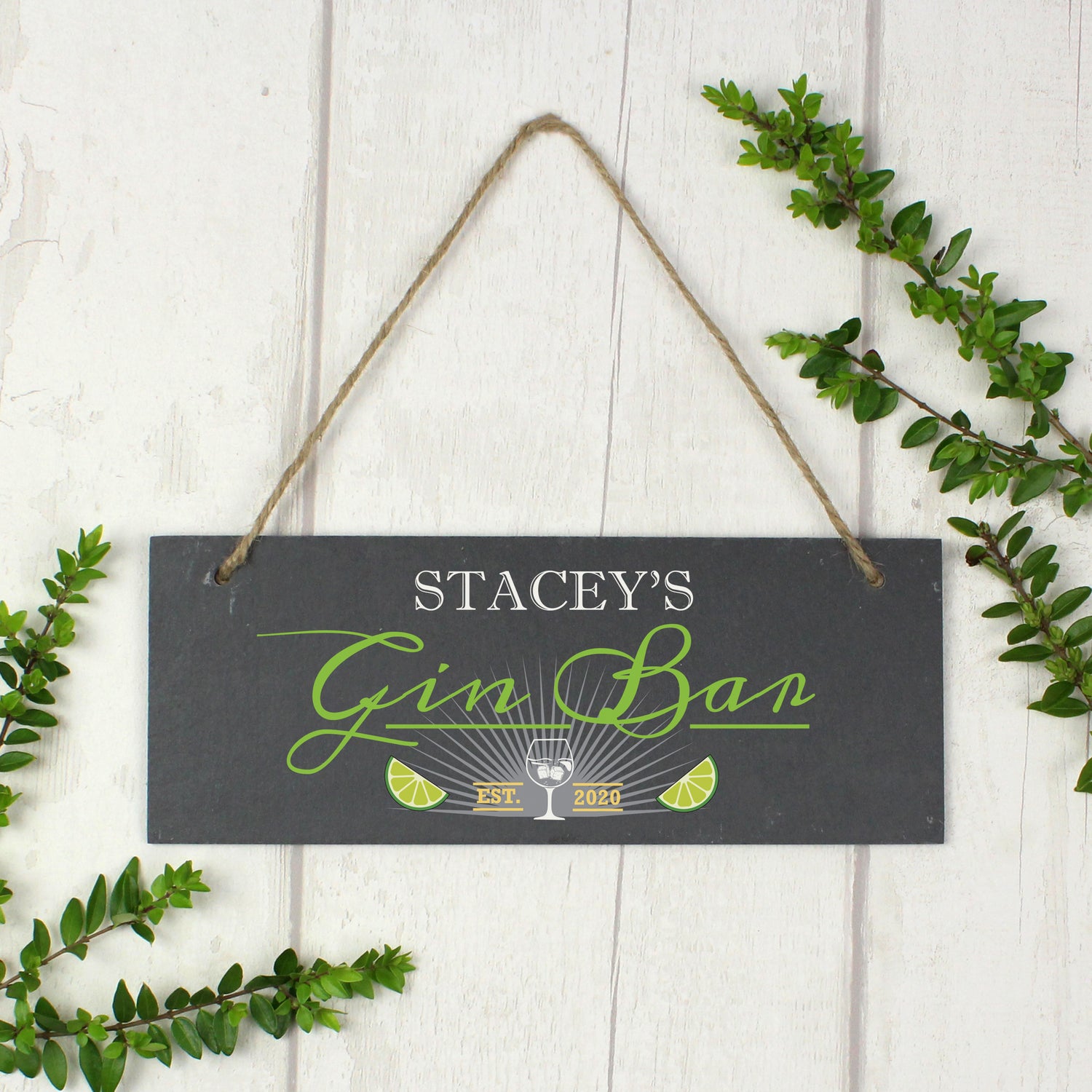 Personalised ""Gin Bar"" Printed Hanging Slate Plaque - gift & personalise