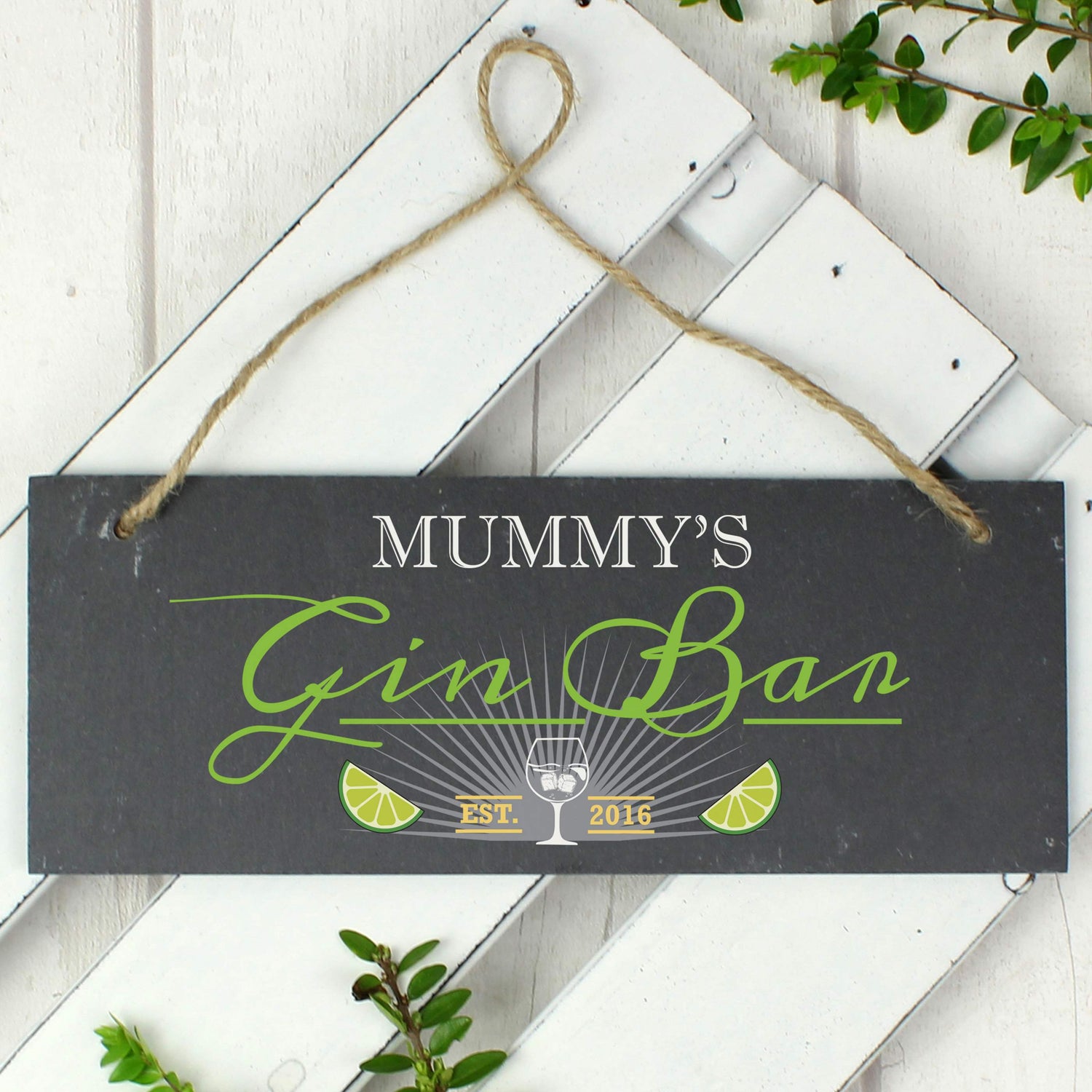 Personalised ""Gin Bar"" Printed Hanging Slate Plaque - gift & personalise