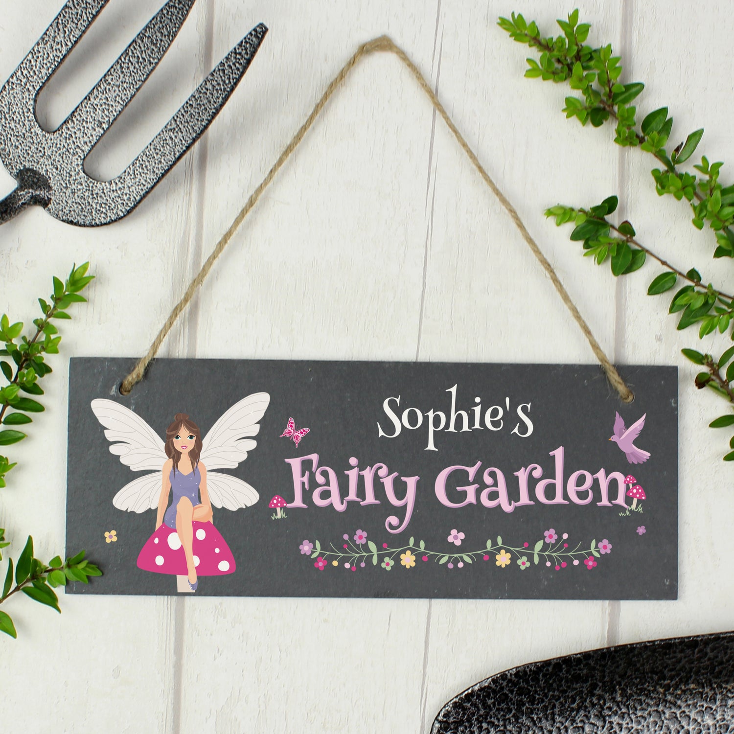 Personalised Fairy Garden Printed Hanging Slate Plaque - gift & personalise