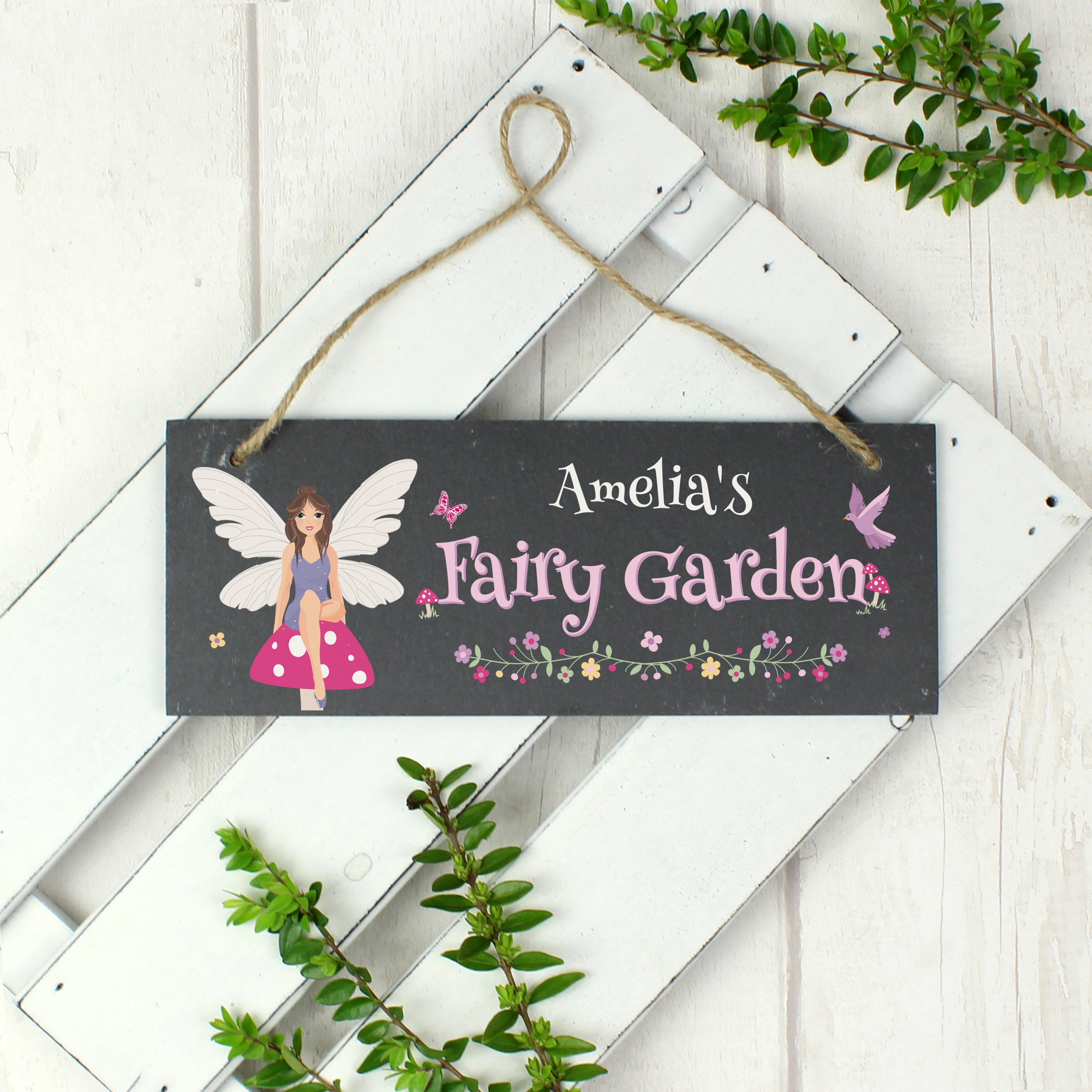 Personalised Fairy Garden Printed Hanging Slate Plaque - gift & personalise