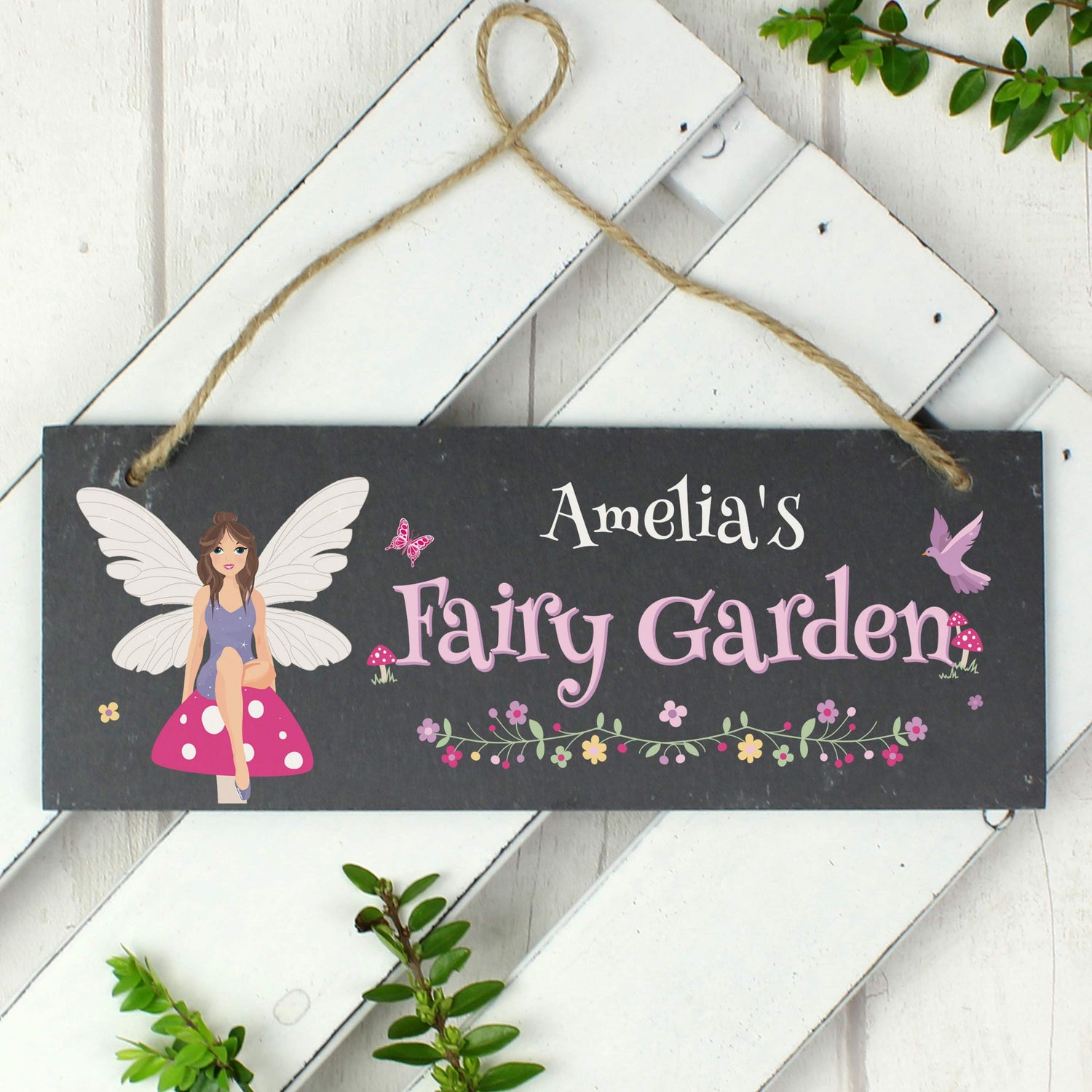 Personalised Fairy Garden Printed Hanging Slate Plaque - gift & personalise