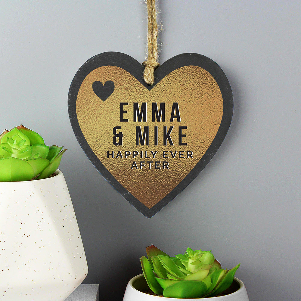 Personalised Gold Slate Heart Decoration - gift & personalise