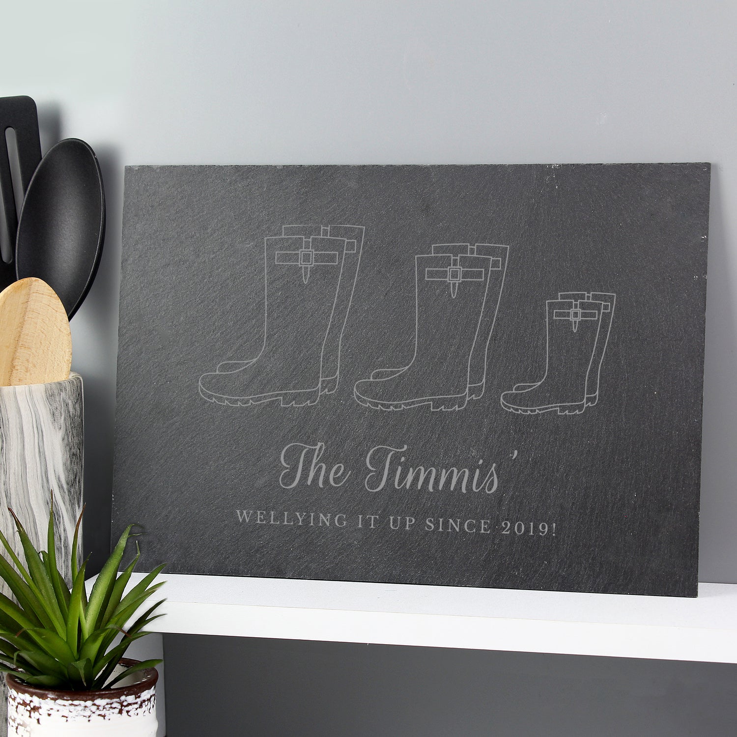 Personalised Welly Boot Family of Three Slate - gift & personalise