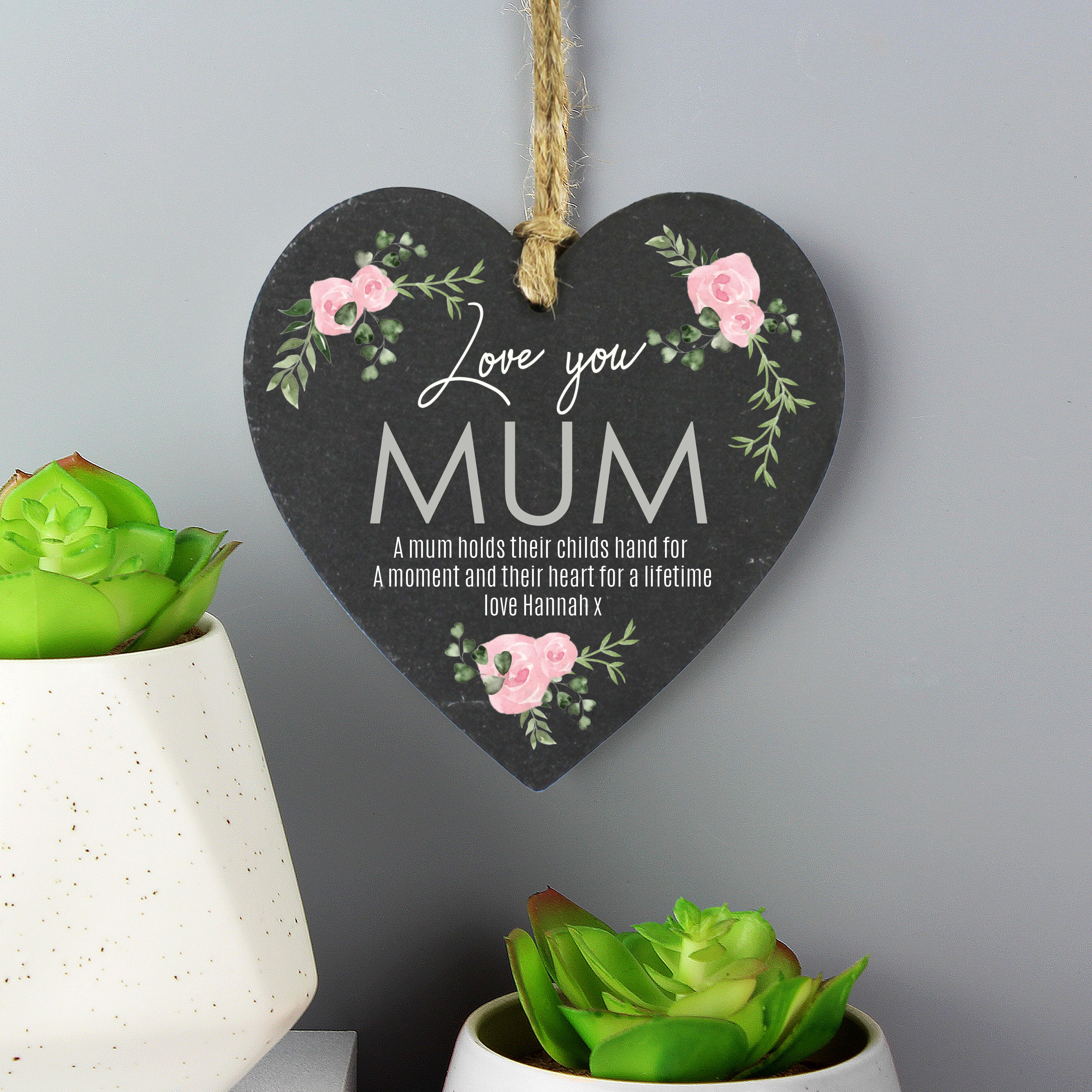 Personalised Abstract Rose Printed Slate Heart Decoration - gift & personalise