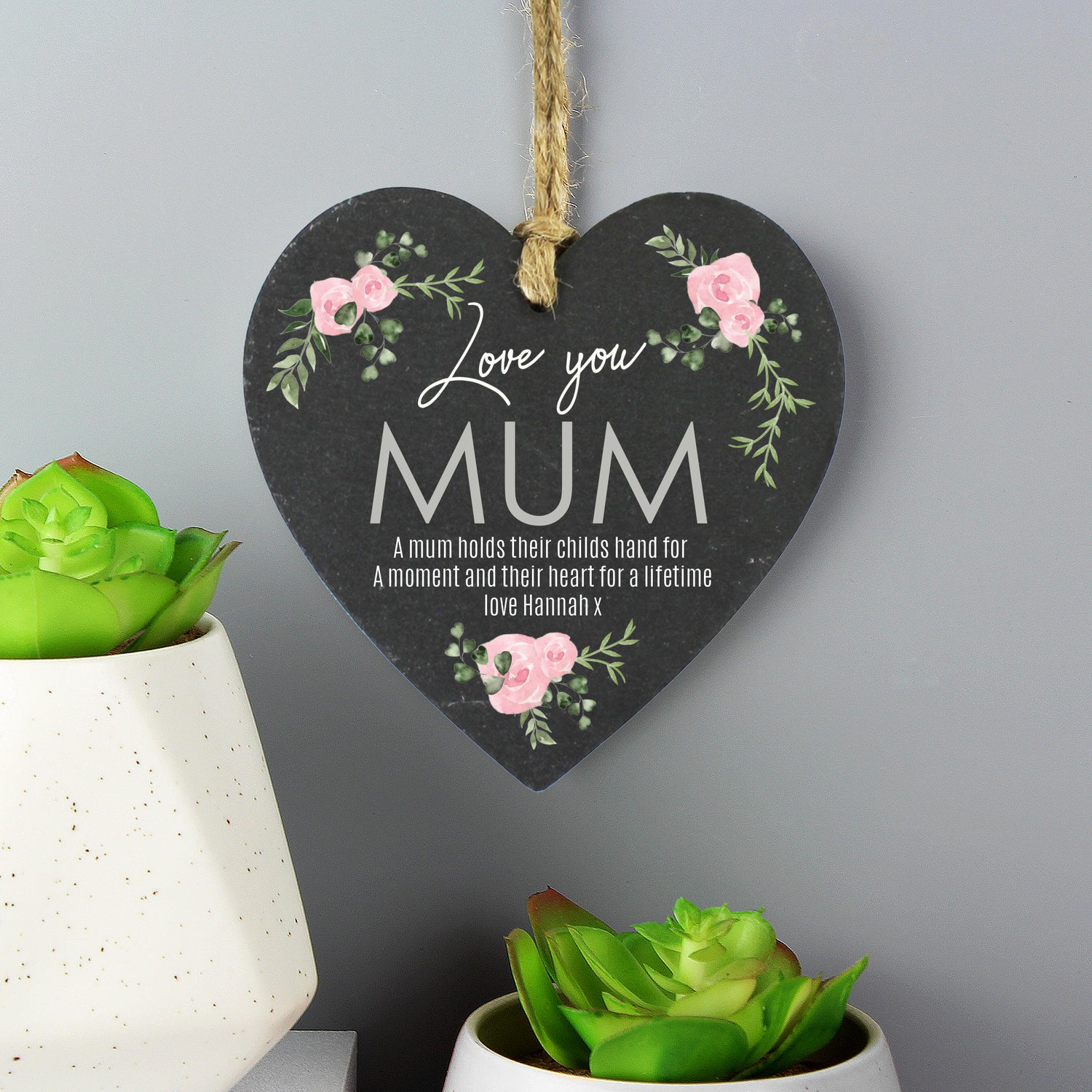 Personalised Abstract Rose Printed Slate Heart Decoration - gift & personalise