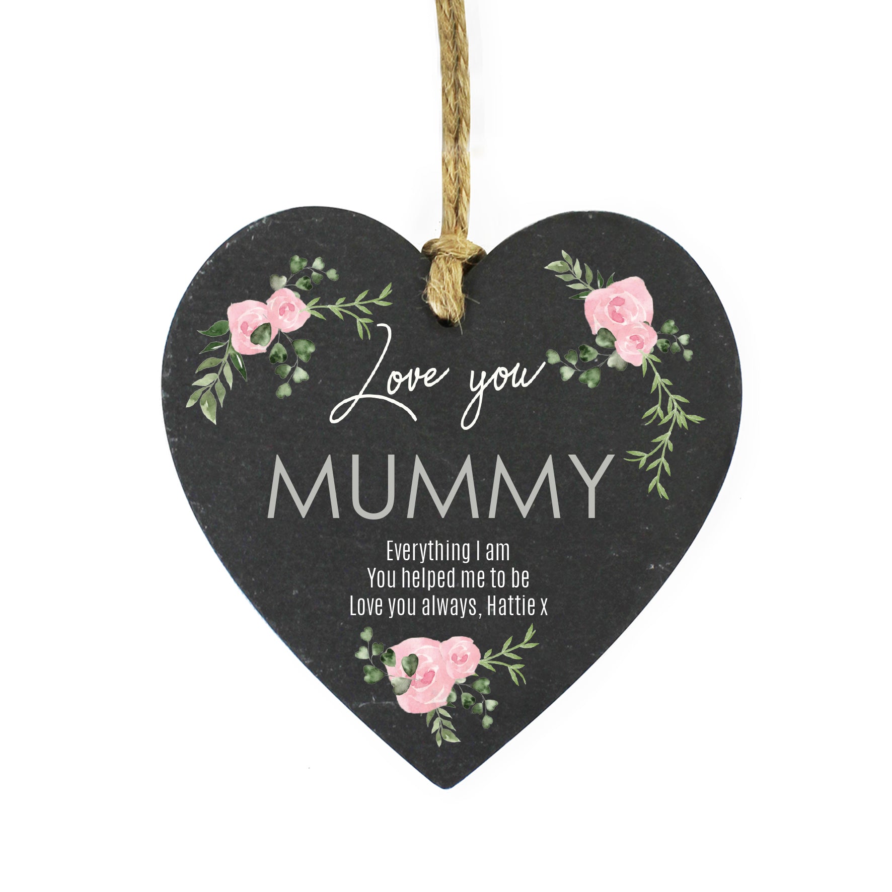 Personalised Abstract Rose Printed Slate Heart Decoration - gift & personalise