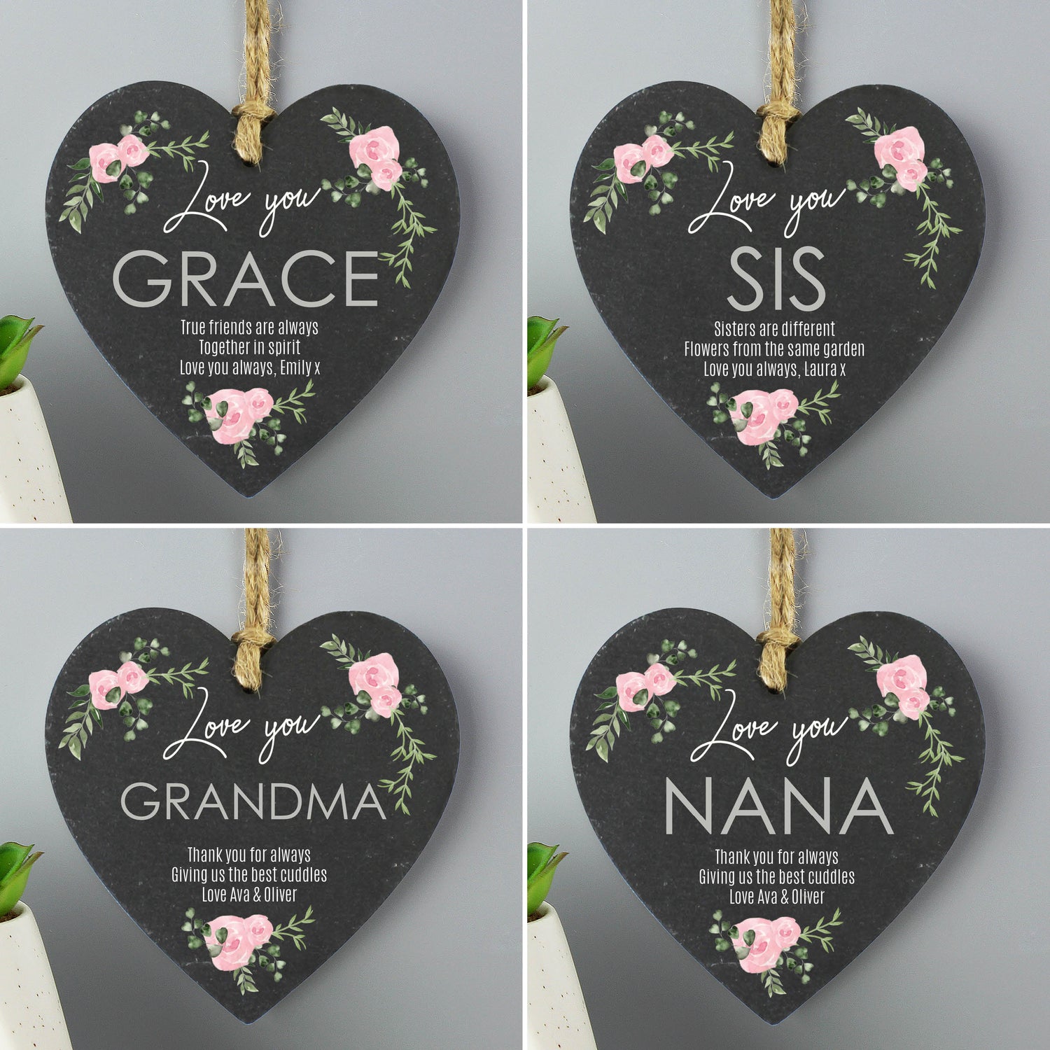 Personalised Abstract Rose Printed Slate Heart Decoration - gift & personalise