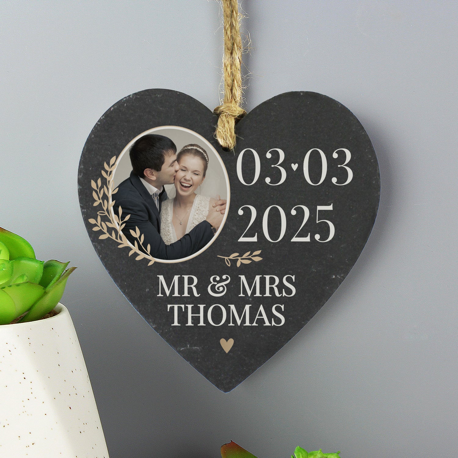 Personalised Large Date Photo Upload Slate Heart Decoration - gift & personalise