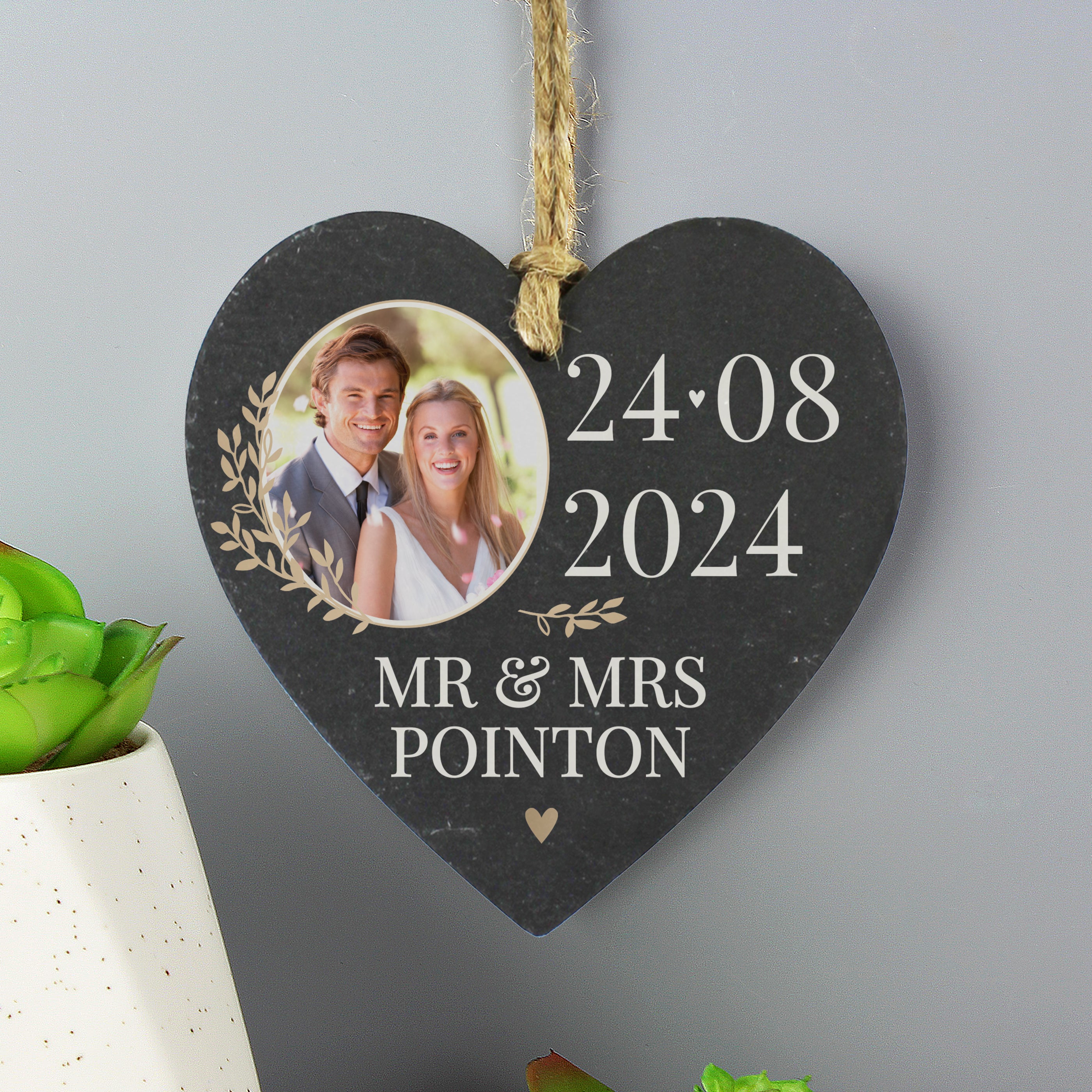 Personalised Large Date Photo Upload Slate Heart Decoration - gift & personalise