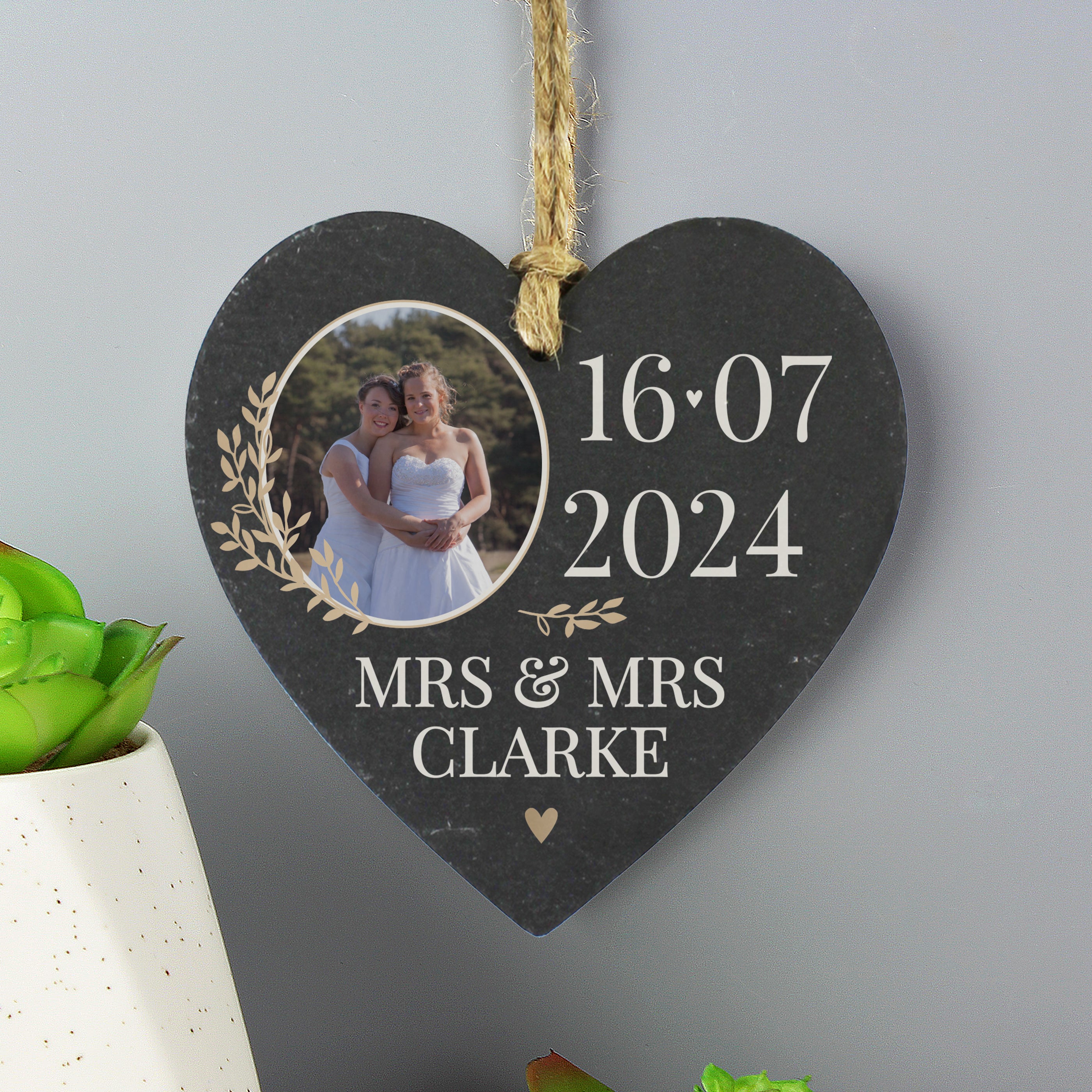 Personalised Large Date Photo Upload Slate Heart Decoration - gift & personalise