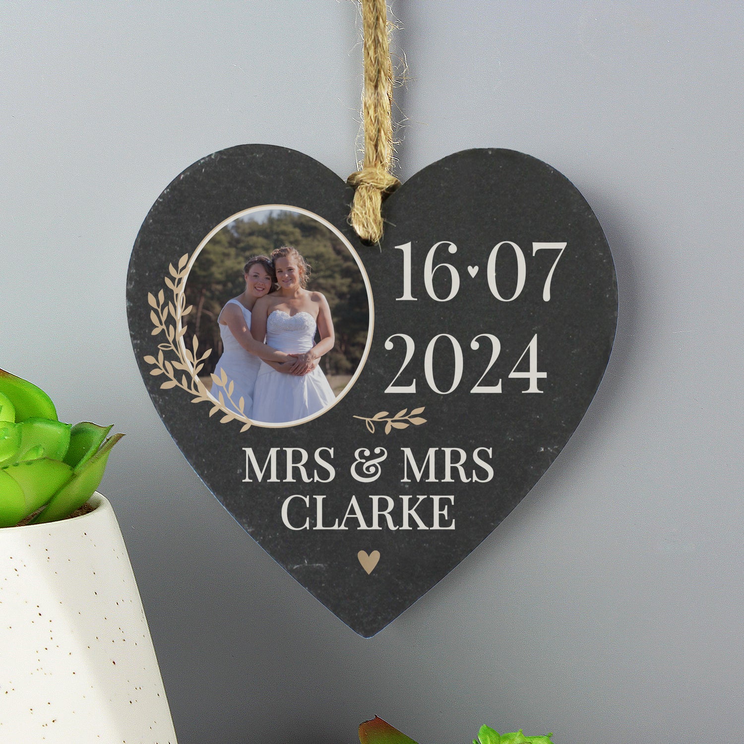 Personalised Large Date Photo Upload Slate Heart Decoration - gift & personalise