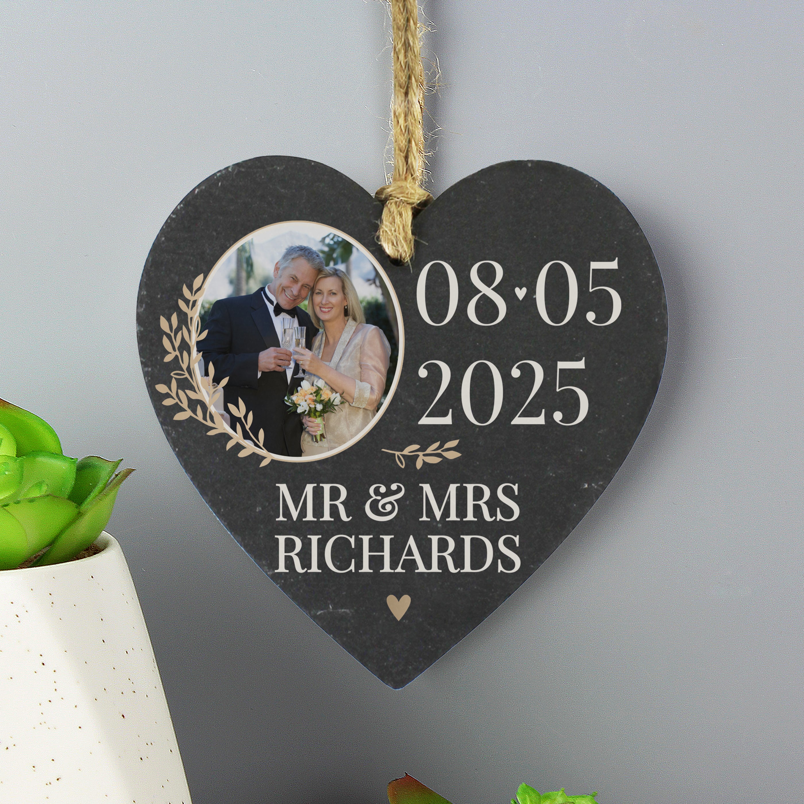 Personalised Large Date Photo Upload Slate Heart Decoration - gift & personalise