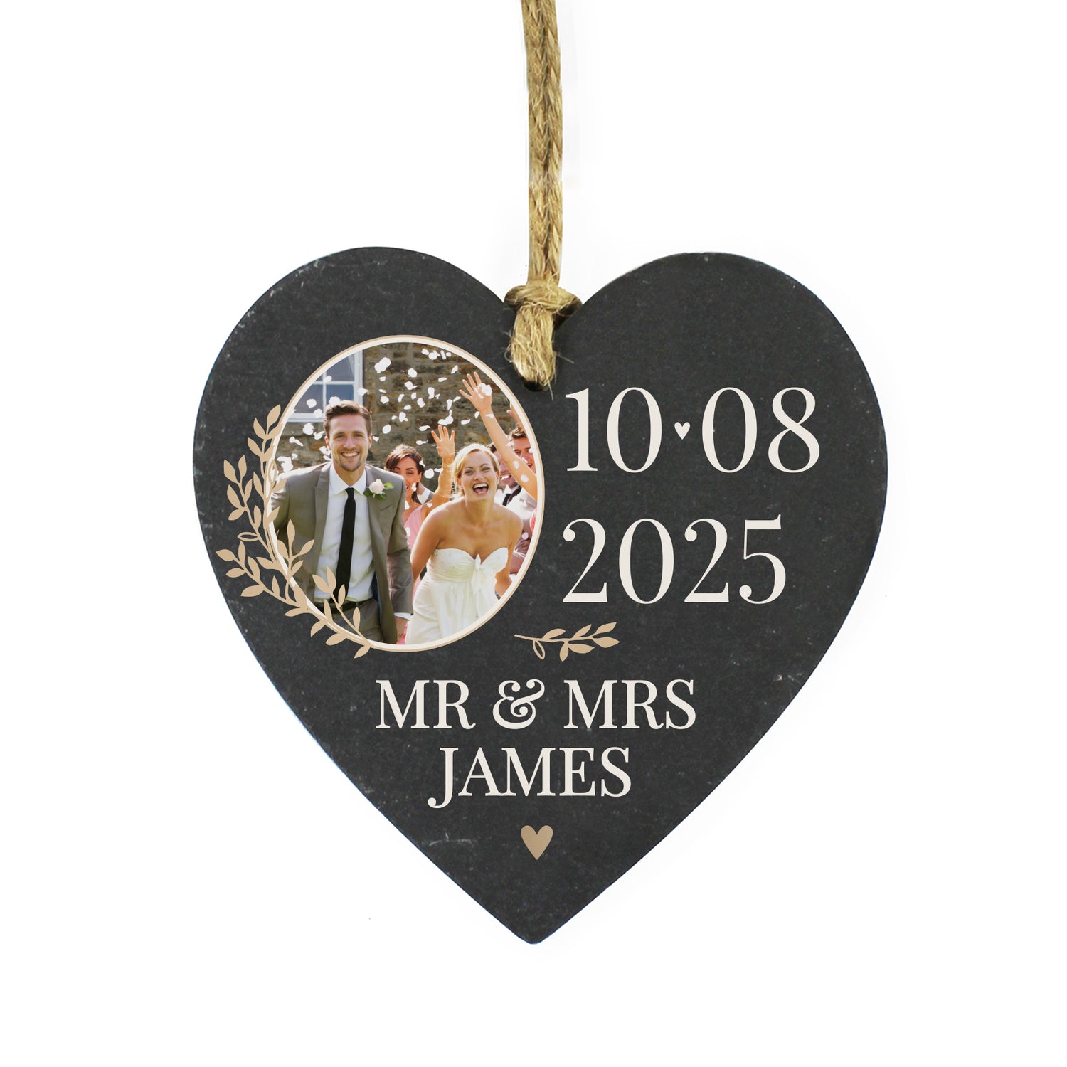 Personalised Large Date Photo Upload Slate Heart Decoration - gift & personalise