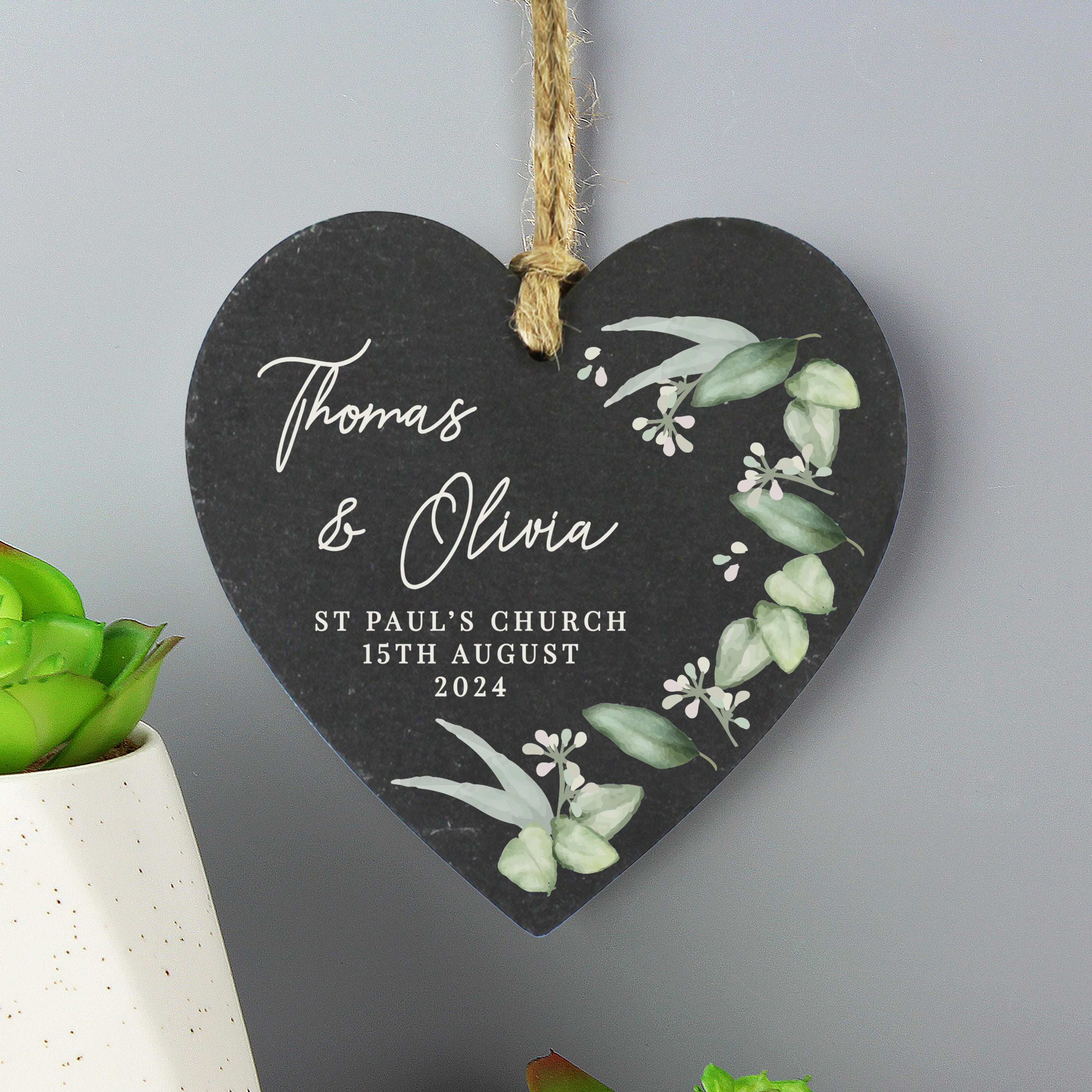 Personalised Botanical Slate Heart Decoration - gift & personalise