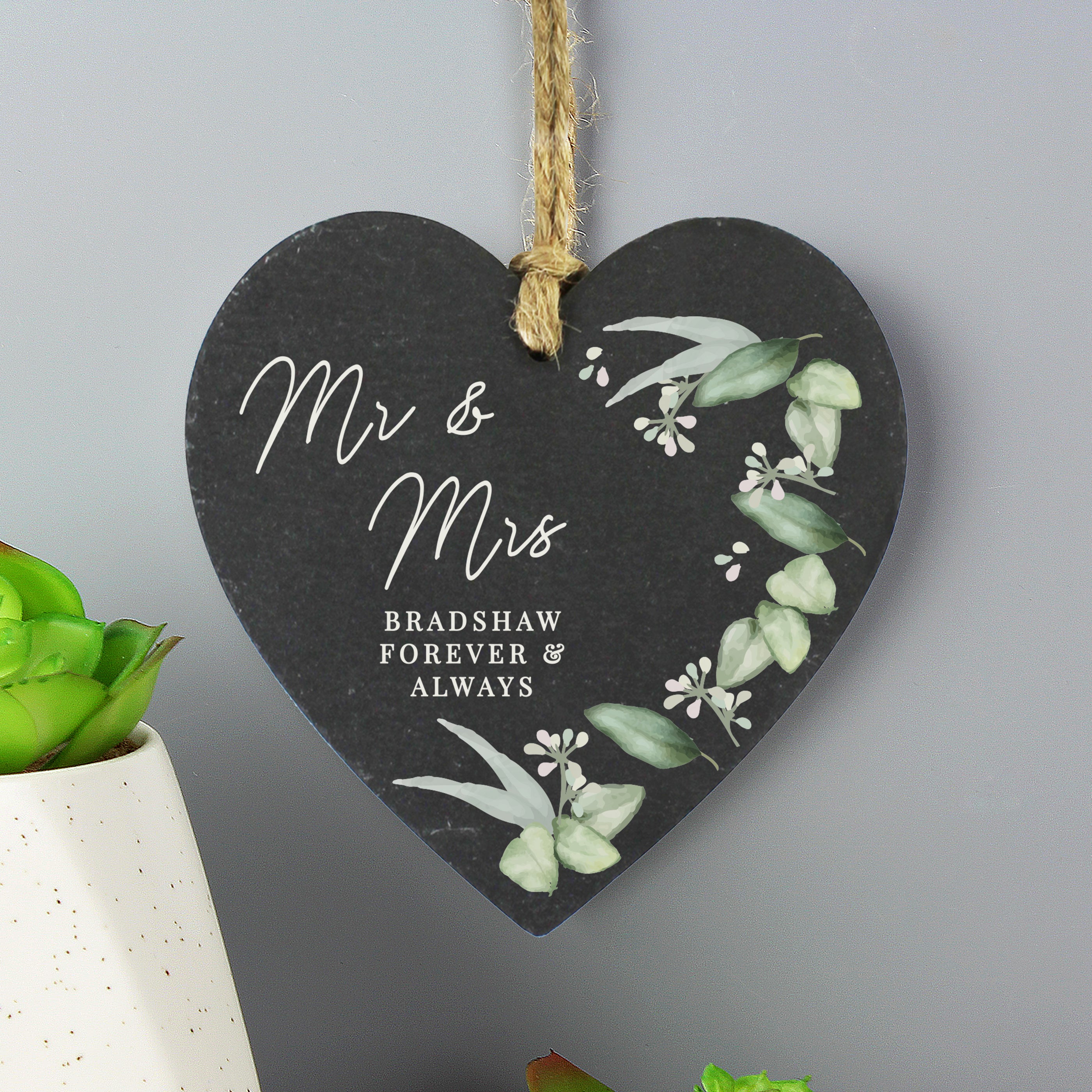 Personalised Botanical Slate Heart Decoration - gift & personalise