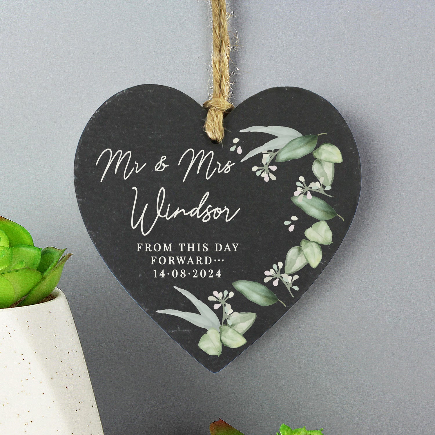 Personalised Botanical Slate Heart Decoration - gift & personalise