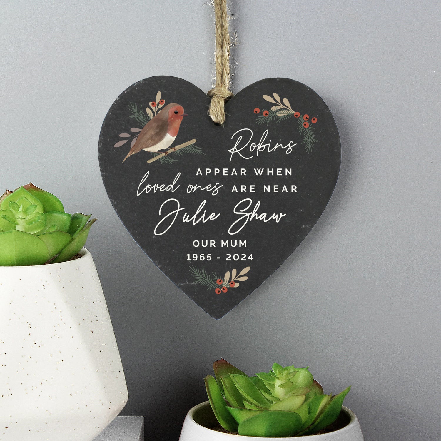 Personalised Memorial Robins Appear Slate Heart - gift & personalise