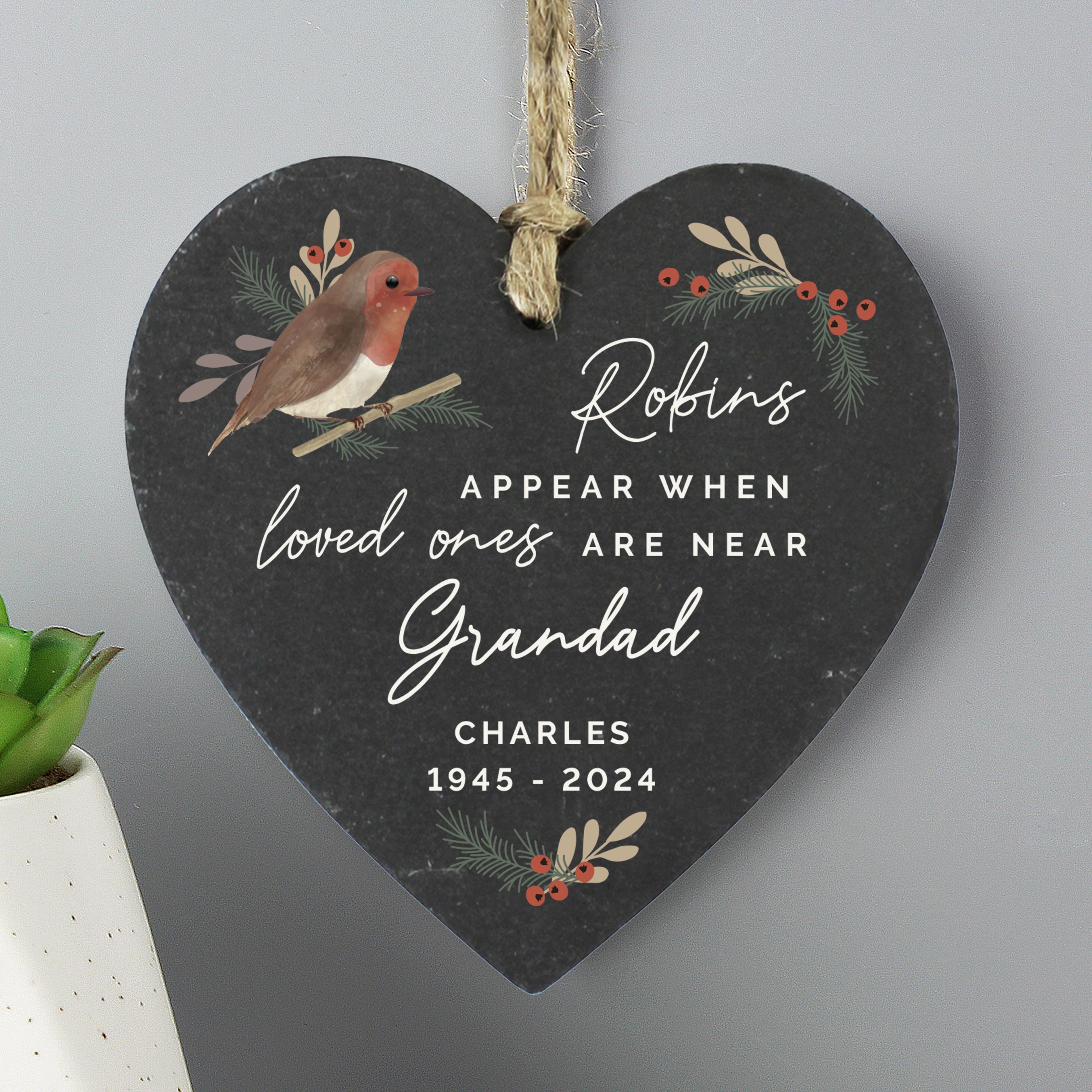 Personalised Memorial Robins Appear Slate Heart - gift & personalise