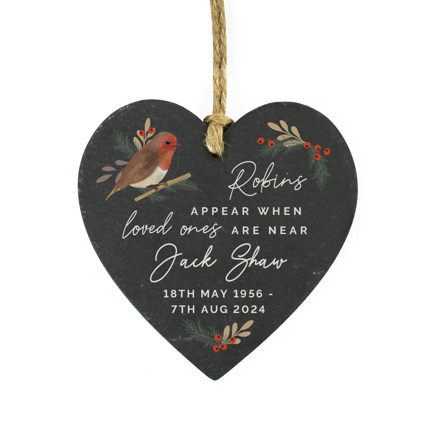 Personalised Memorial Robins Appear Slate Heart - gift & personalise