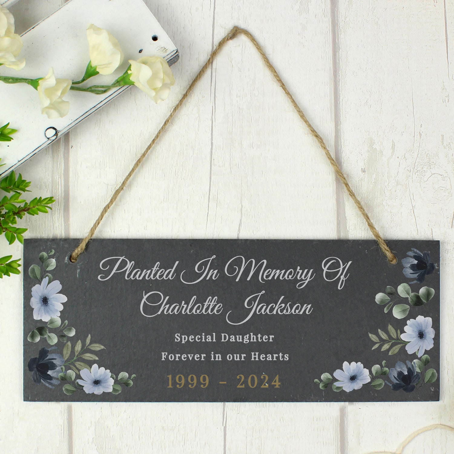 Personalised Memorial Floral Slate Hanging Ornament - gift & personalise