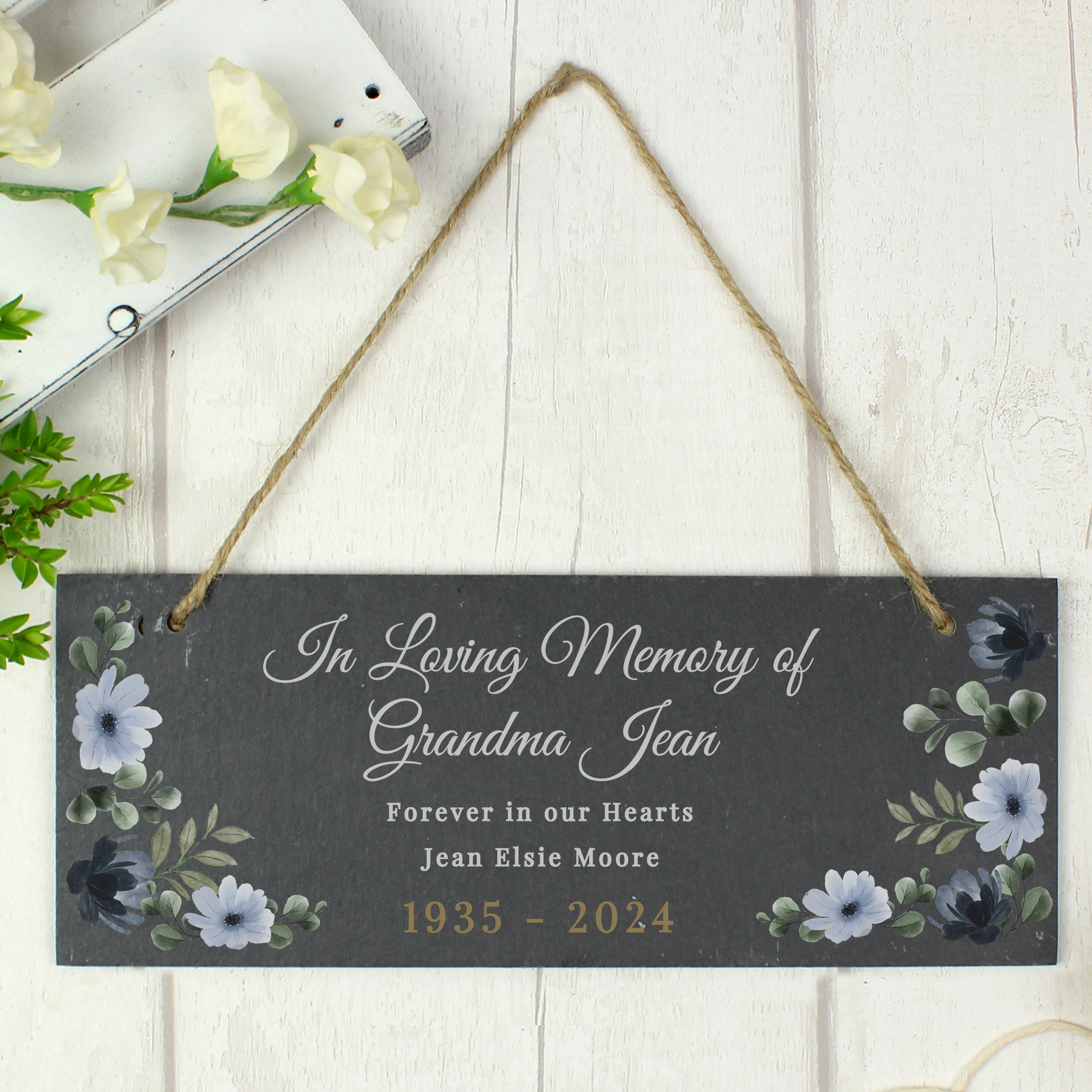 Personalised Memorial Floral Slate Hanging Ornament - gift & personalise