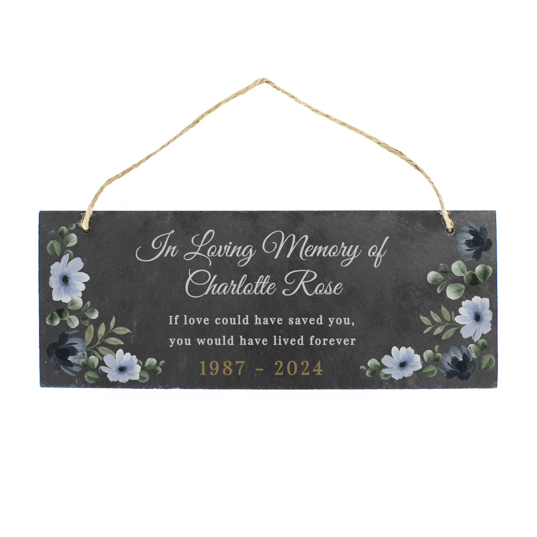 Personalised Memorial Floral Slate Hanging Ornament - gift & personalise